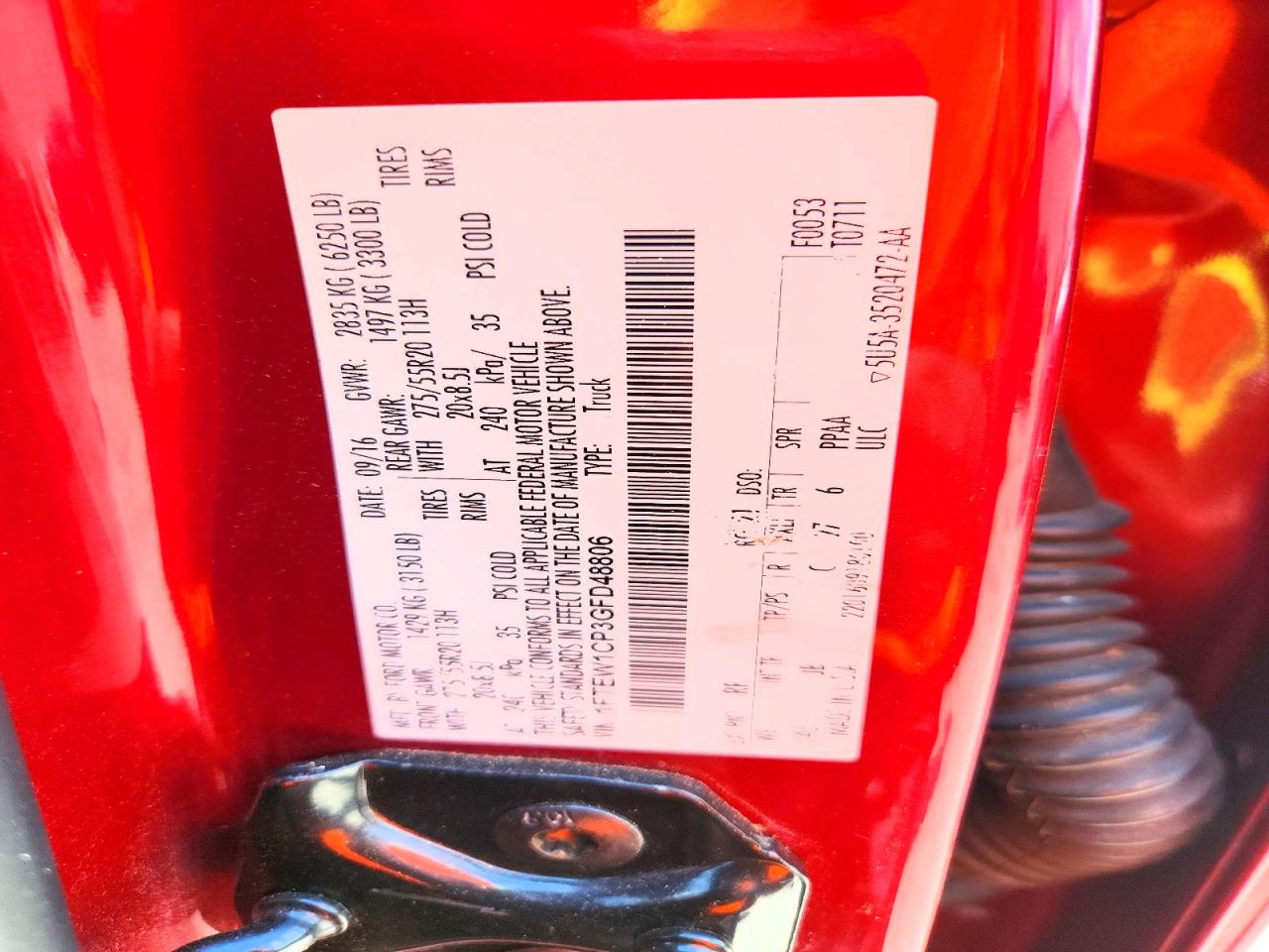 2016 Ford F150 Supercrew Red vin: 1FTEW1CP3GFD48806