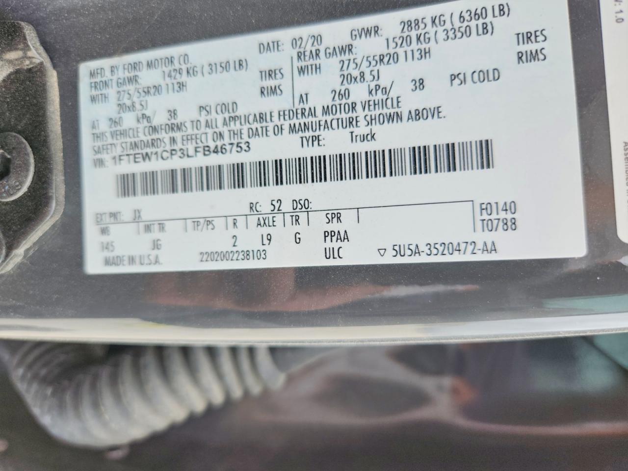 2020 Ford F150 Supercrew Gray vin: 1FTEW1CP3LFB46753