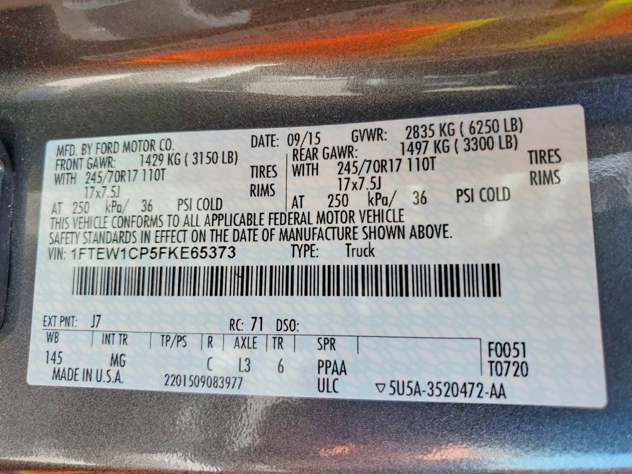 2015 Ford F150 Supercrew Charcoal vin: 1FTEW1CP5FKE65373