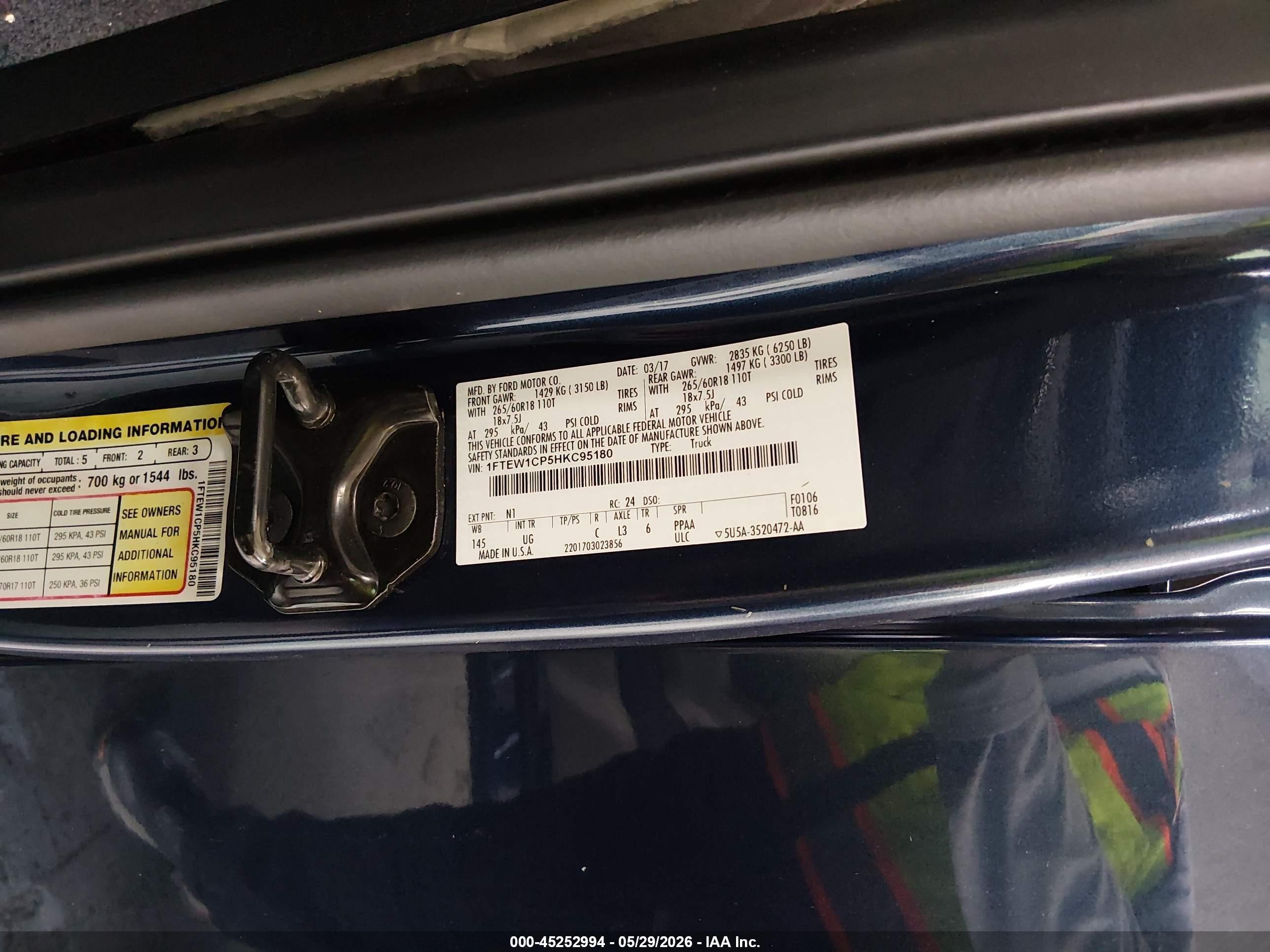 2017 Ford F-150 Xlt Blue vin: 1FTEW1CP5HKC95180
