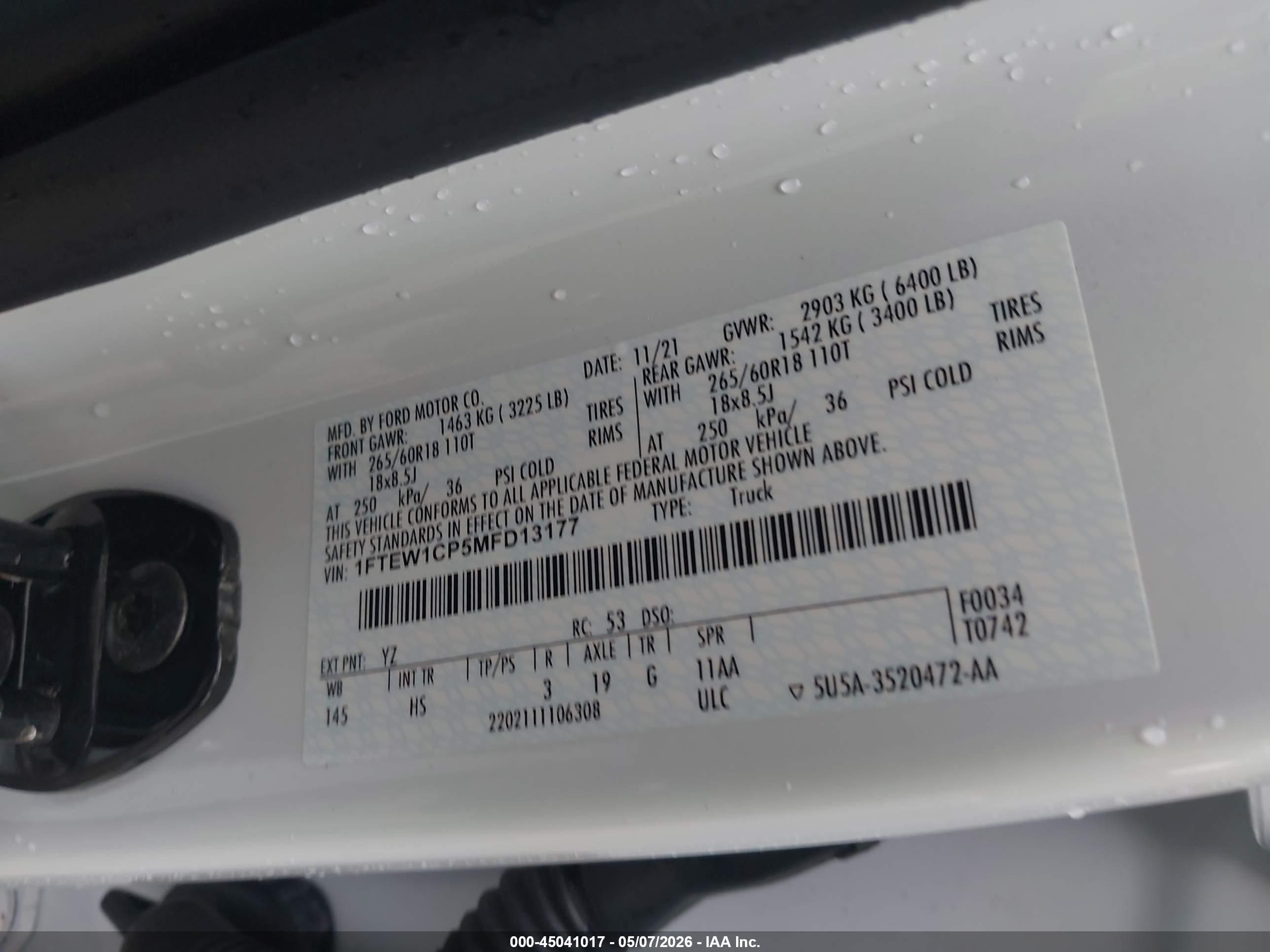 2021 Ford F-150 Lariat White vin: 1FTEW1CP5MFD13177