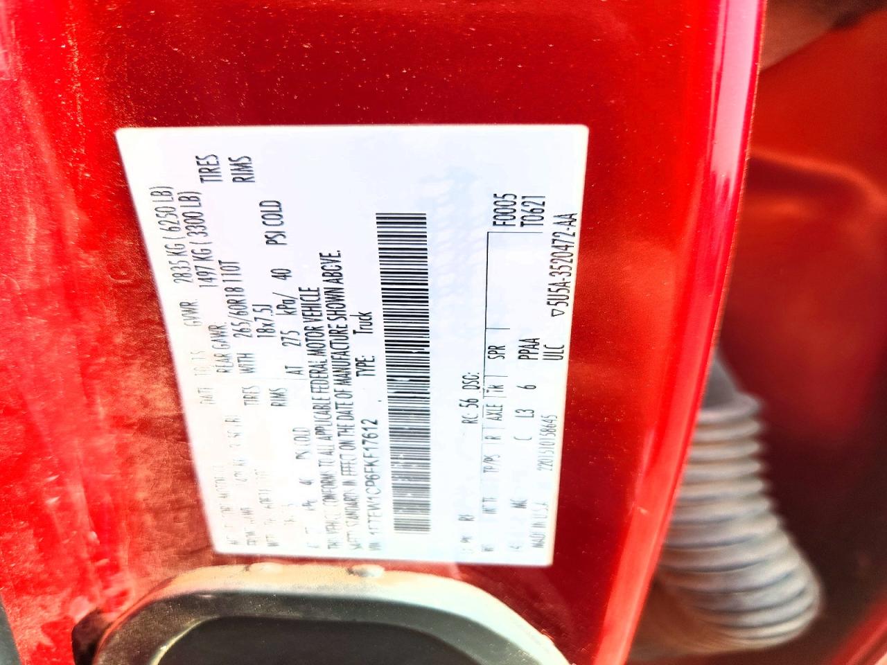 2015 Ford F150 Supercrew Red vin: 1FTEW1CP6FKF17612