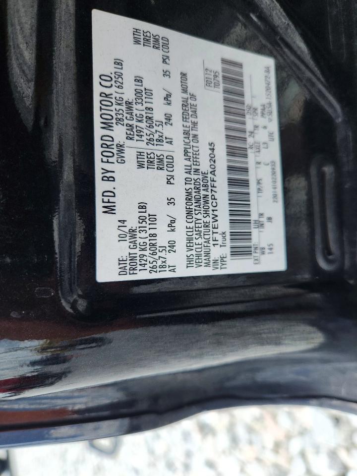 2015 Ford F150 Supercrew Black vin: 1FTEW1CP7FFA02045