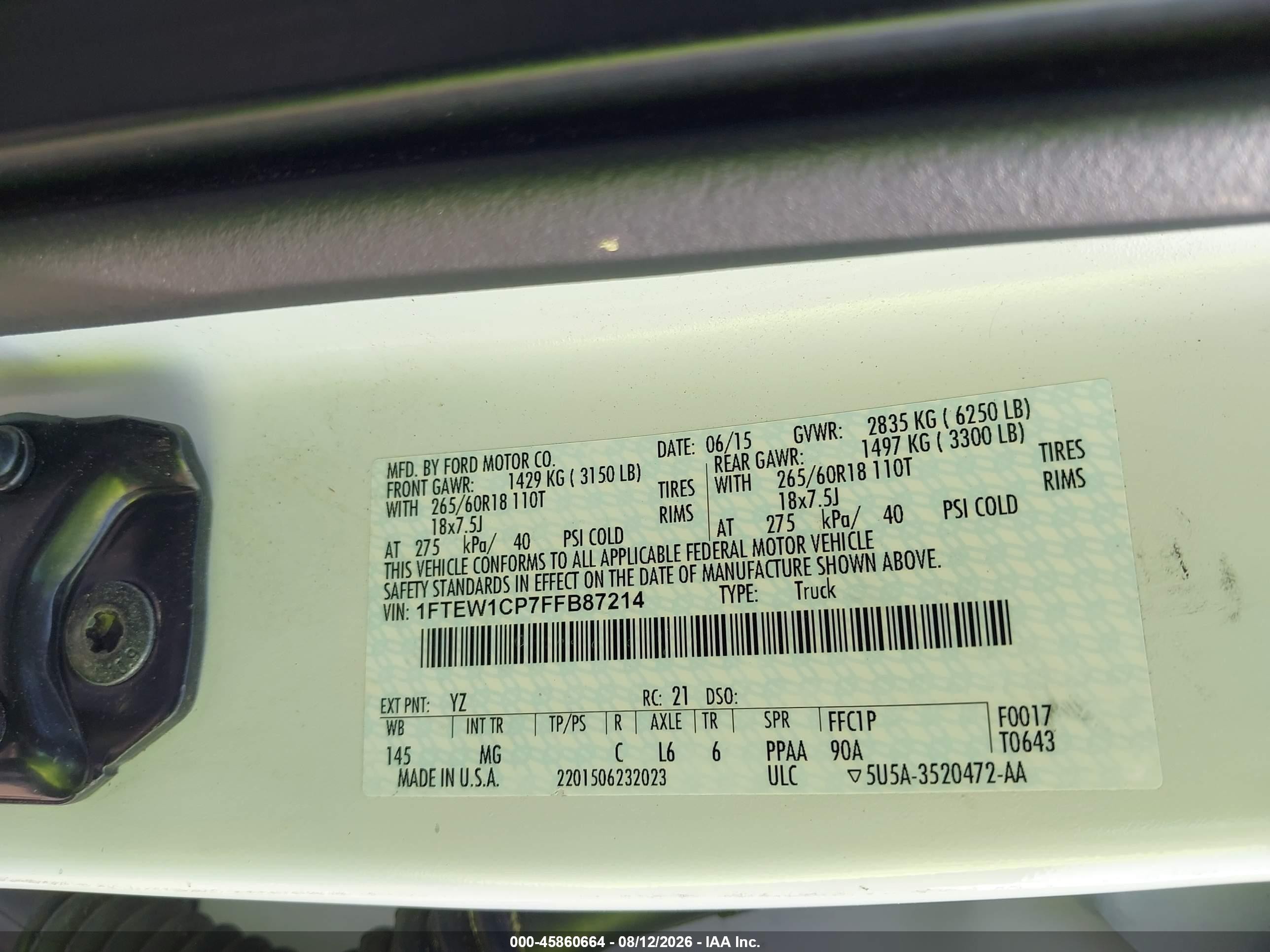 2015 Ford F-150 Xlt Белый vin: 1FTEW1CP7FFB87214