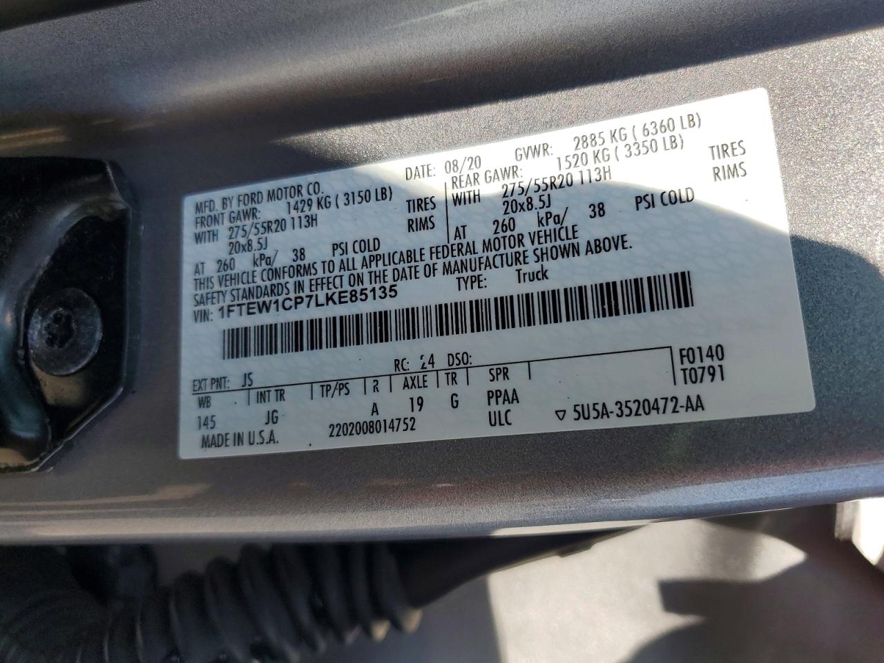 2020 Ford F150 Supercrew Silver vin: 1FTEW1CP7LKE85135
