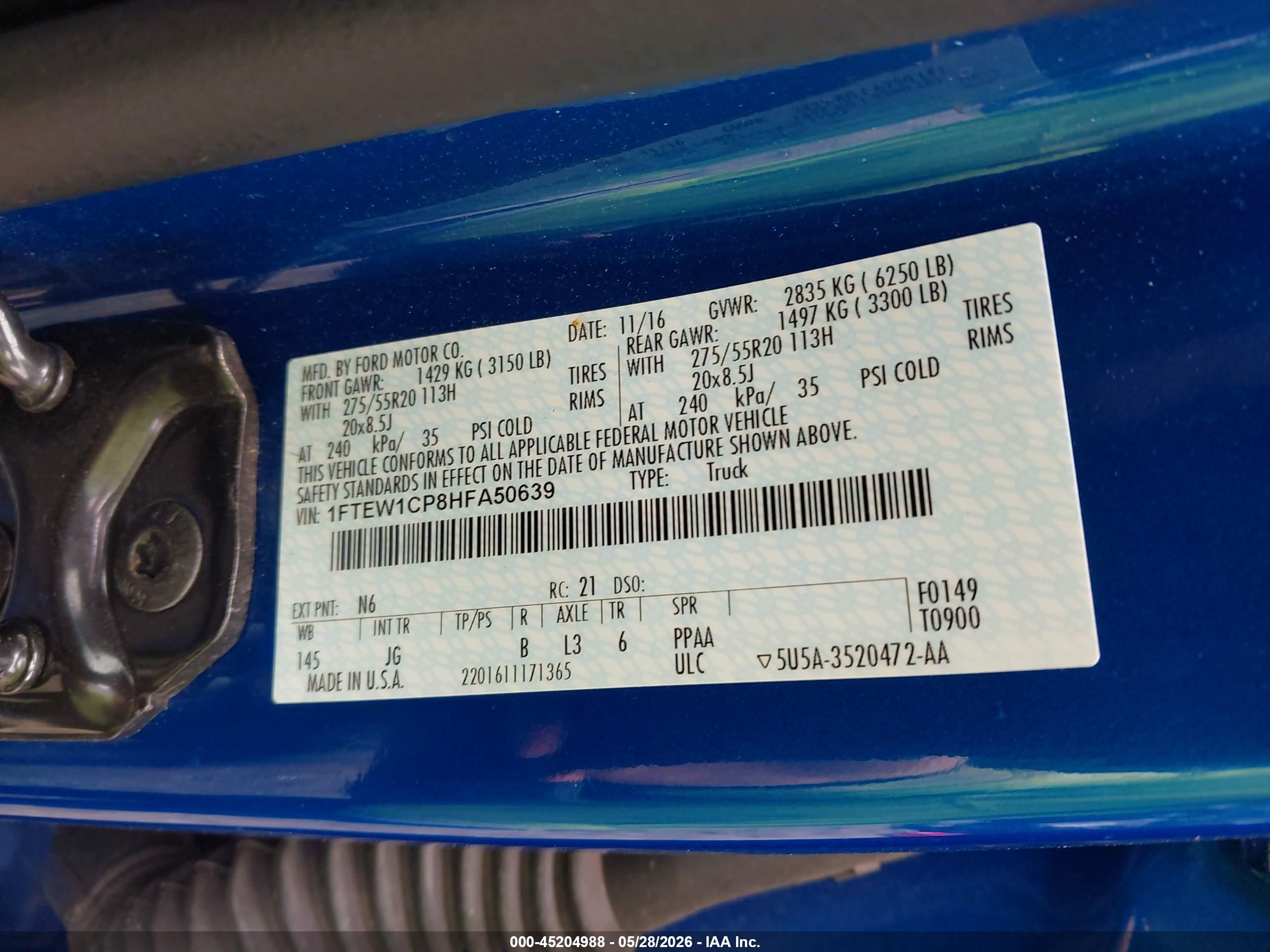 2017 Ford F-150 Xl Blue vin: 1FTEW1CP8HFA50639