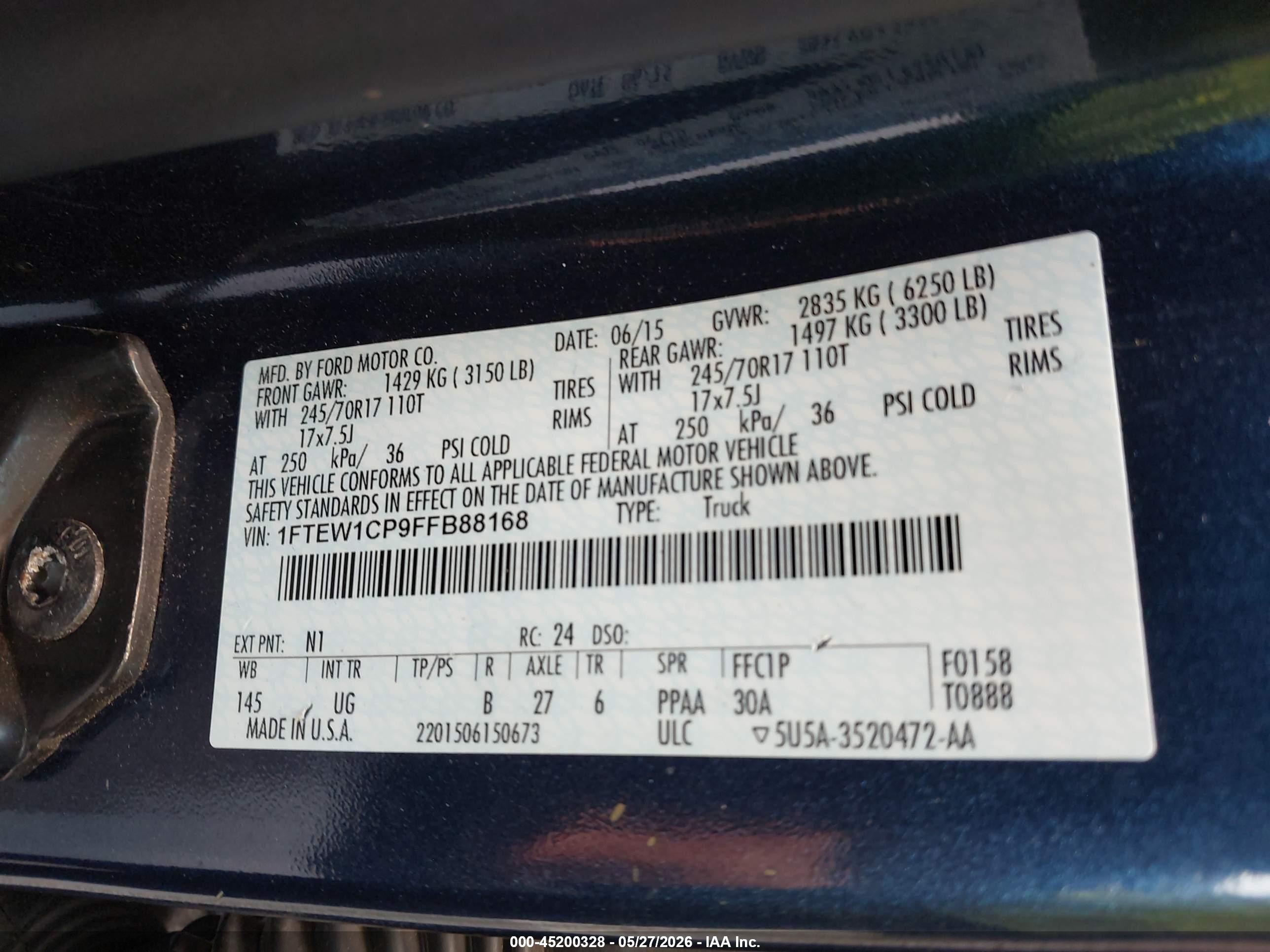 2015 Ford F-150 Xlt Blue vin: 1FTEW1CP9FFB88168