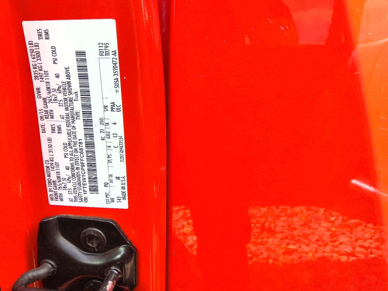 2015 Ford F150 Supercrew Red vin: 1FTEW1CP9FFC68781