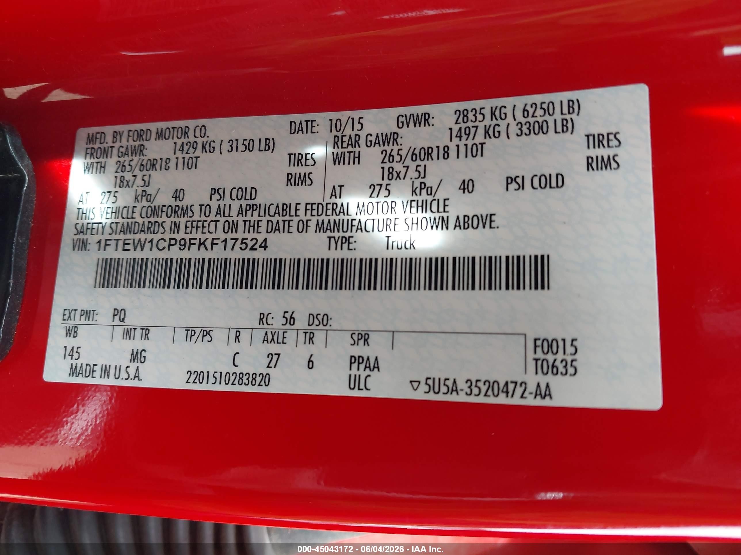 2015 Ford F-150 Xlt Red vin: 1FTEW1CP9FKF17524