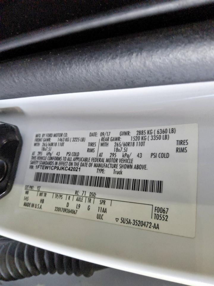 2018 Ford F150 Supercrew White vin: 1FTEW1CP9JKC42021