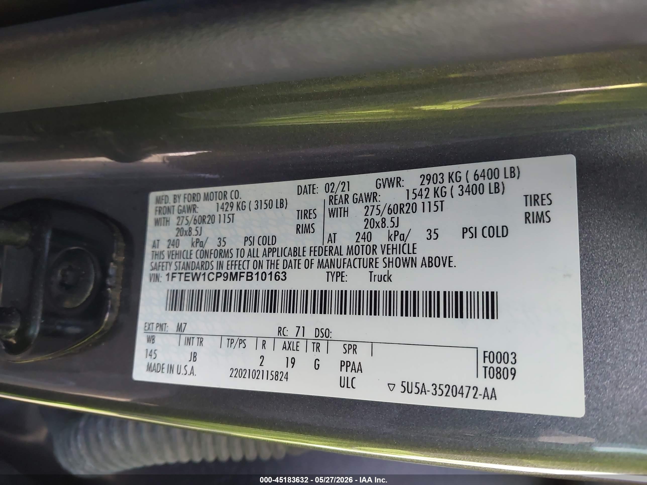 2021 Ford F-150 Xl Gray vin: 1FTEW1CP9MFB10163