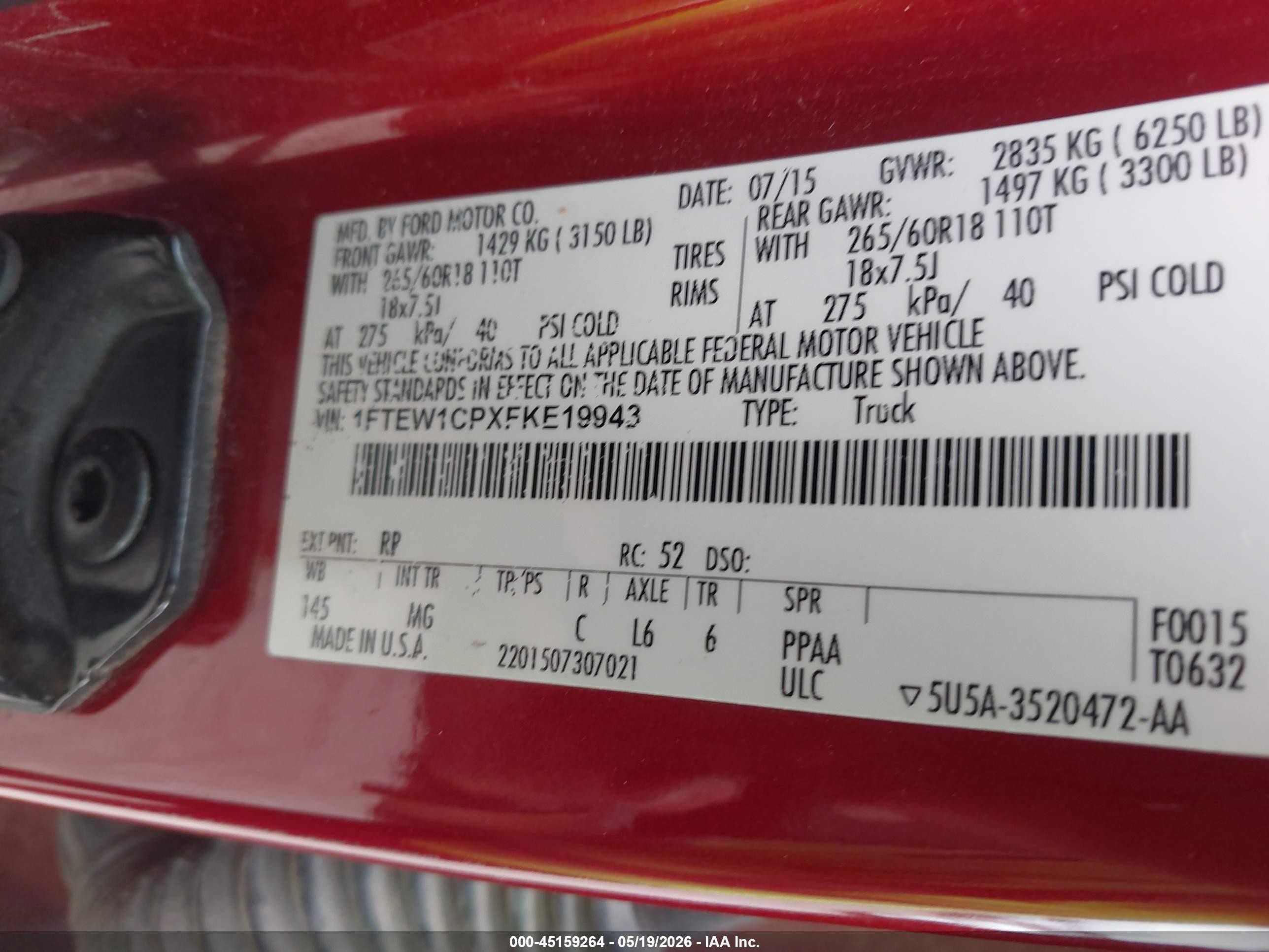 2015 Ford F-150 Xlt Red vin: 1FTEW1CPXFKE19943