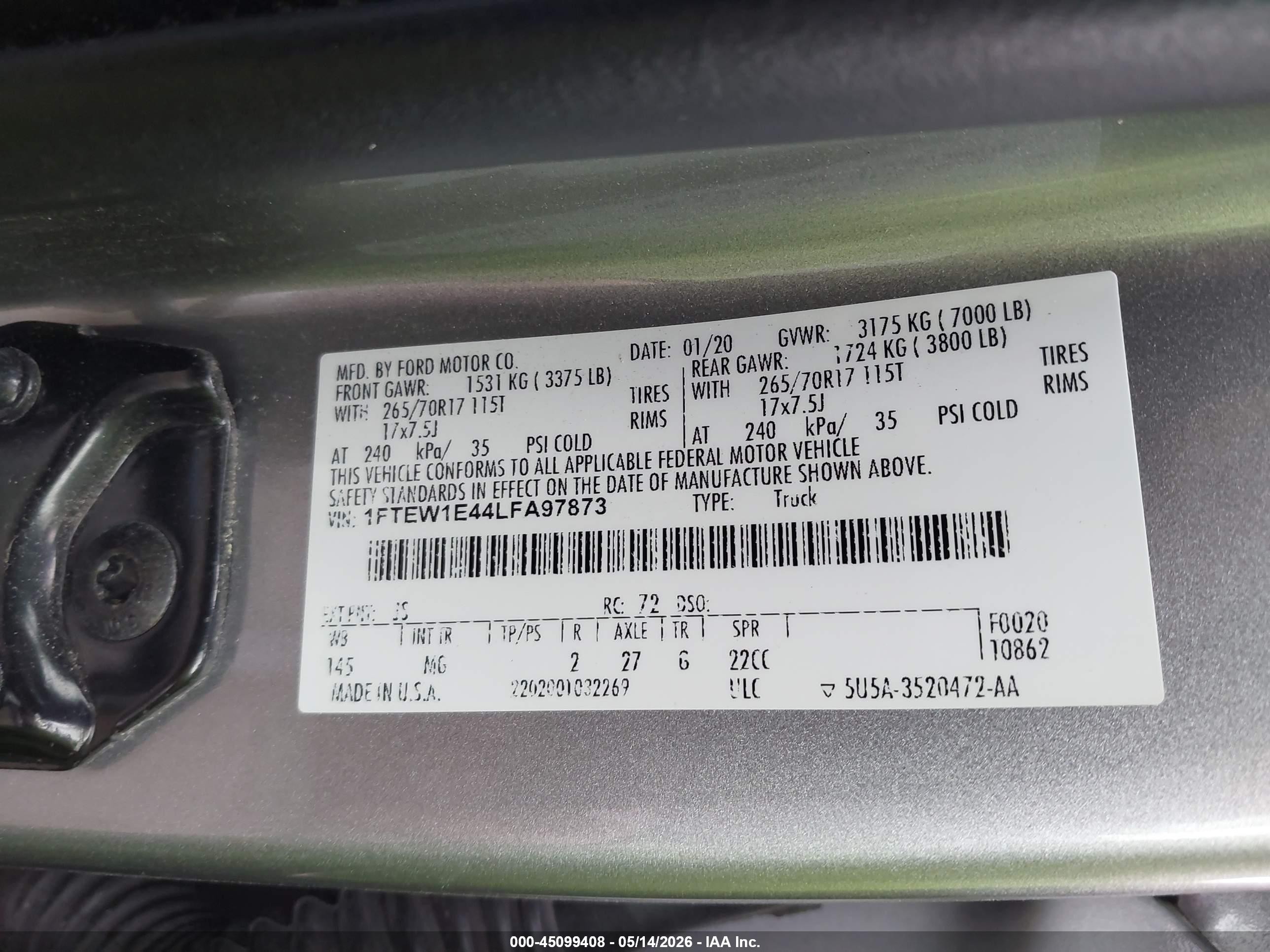 2020 Ford F-150 Xlt Silver vin: 1FTEW1E44LFA97873