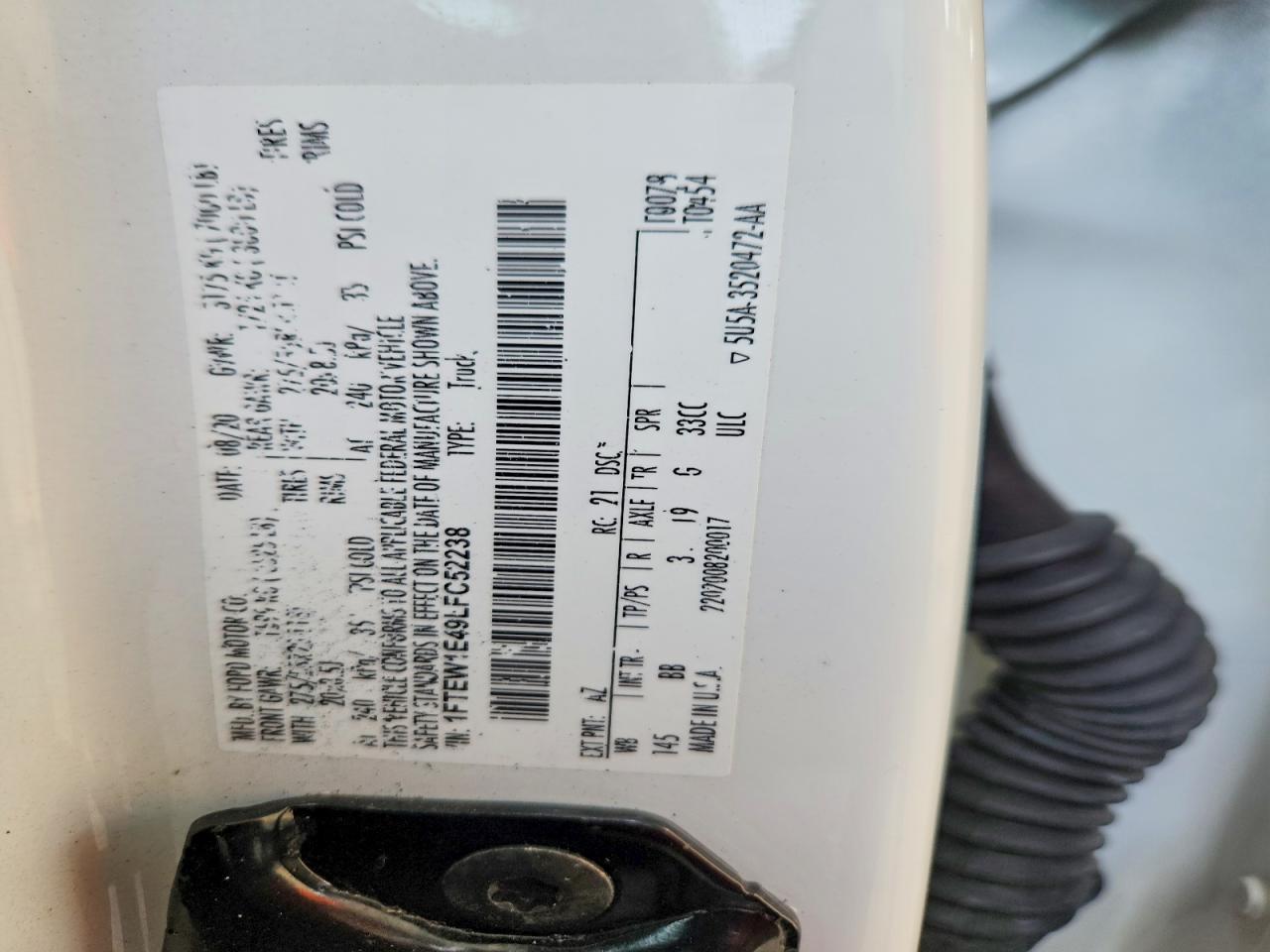 2020 Ford F150 Supercrew White vin: 1FTEW1E49LFC52238