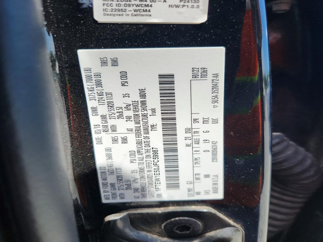 2018 Ford F150 Supercrew Black vin: 1FTEW1E50JFC59987