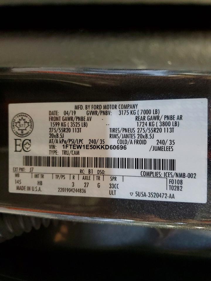 2019 Ford F150 Supercrew Charcoal vin: 1FTEW1E50KKD60696