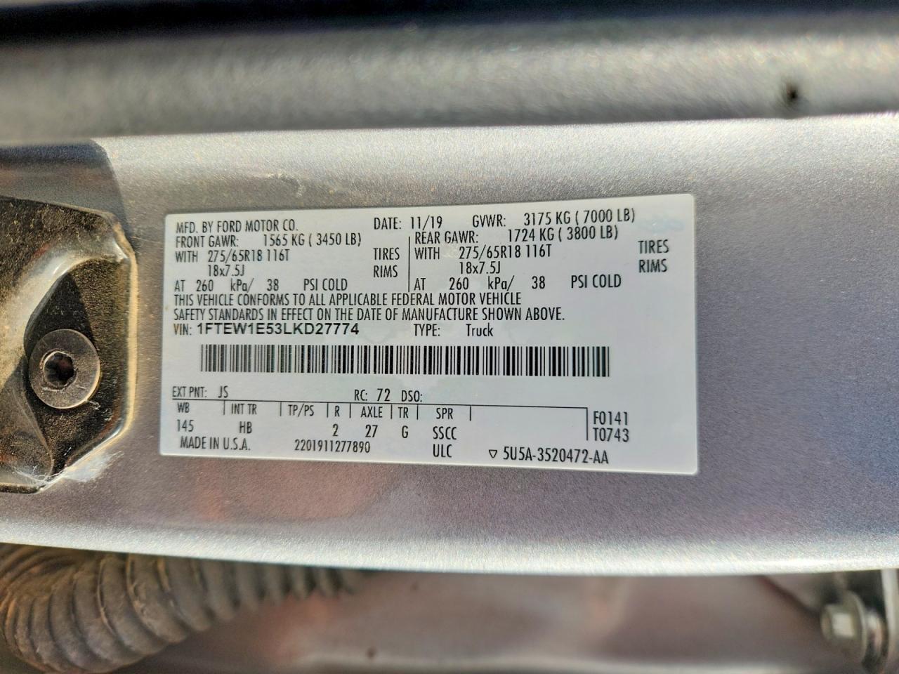 2020 Ford F150 Supercrew Серебряный vin: 1FTEW1E53LKD27774