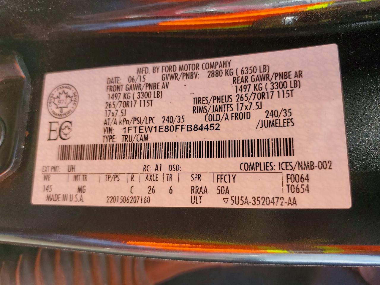 2015 Ford F150 Supercrew Black vin: 1FTEW1E80FFB84452