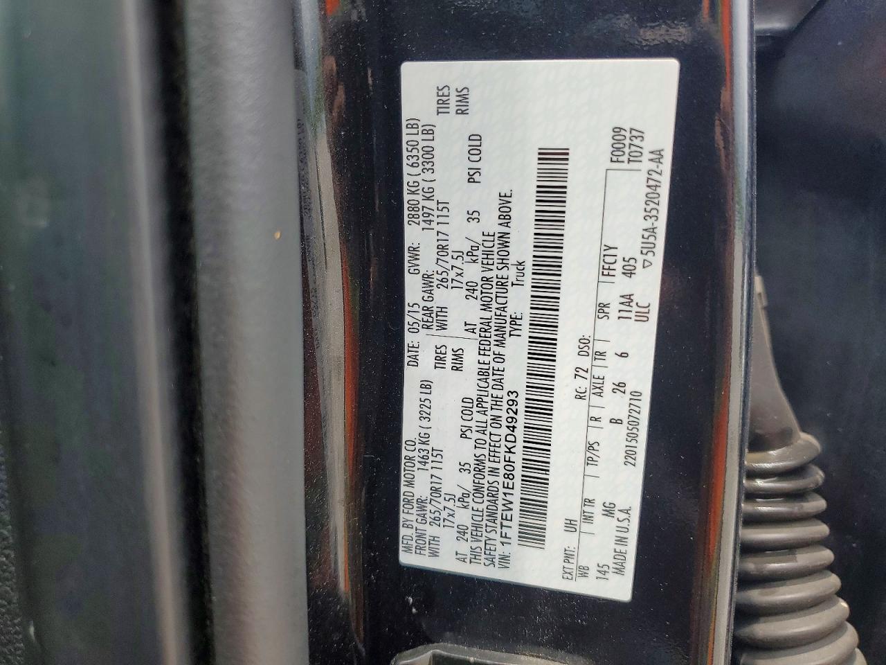 2015 Ford F150 Supercrew Charcoal vin: 1FTEW1E80FKD49293