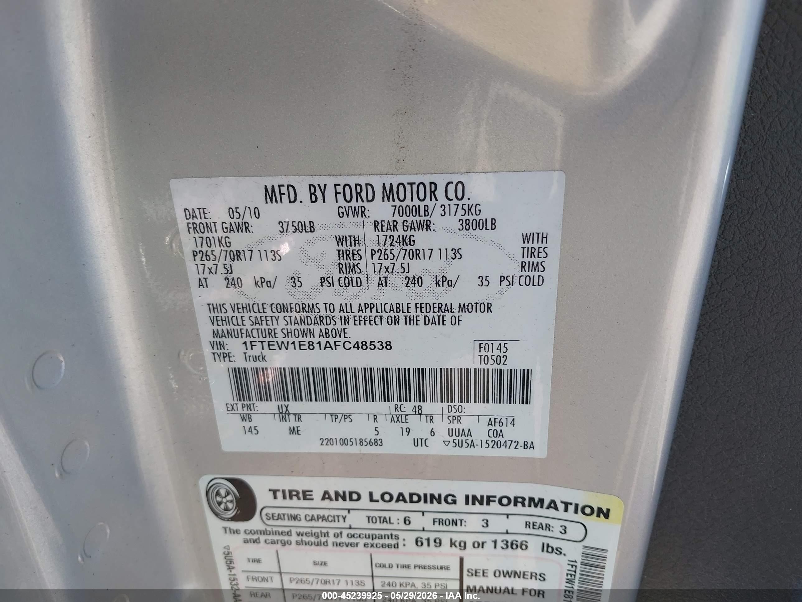 2010 Ford F-150 Xlt Silver vin: 1FTEW1E81AFC48538