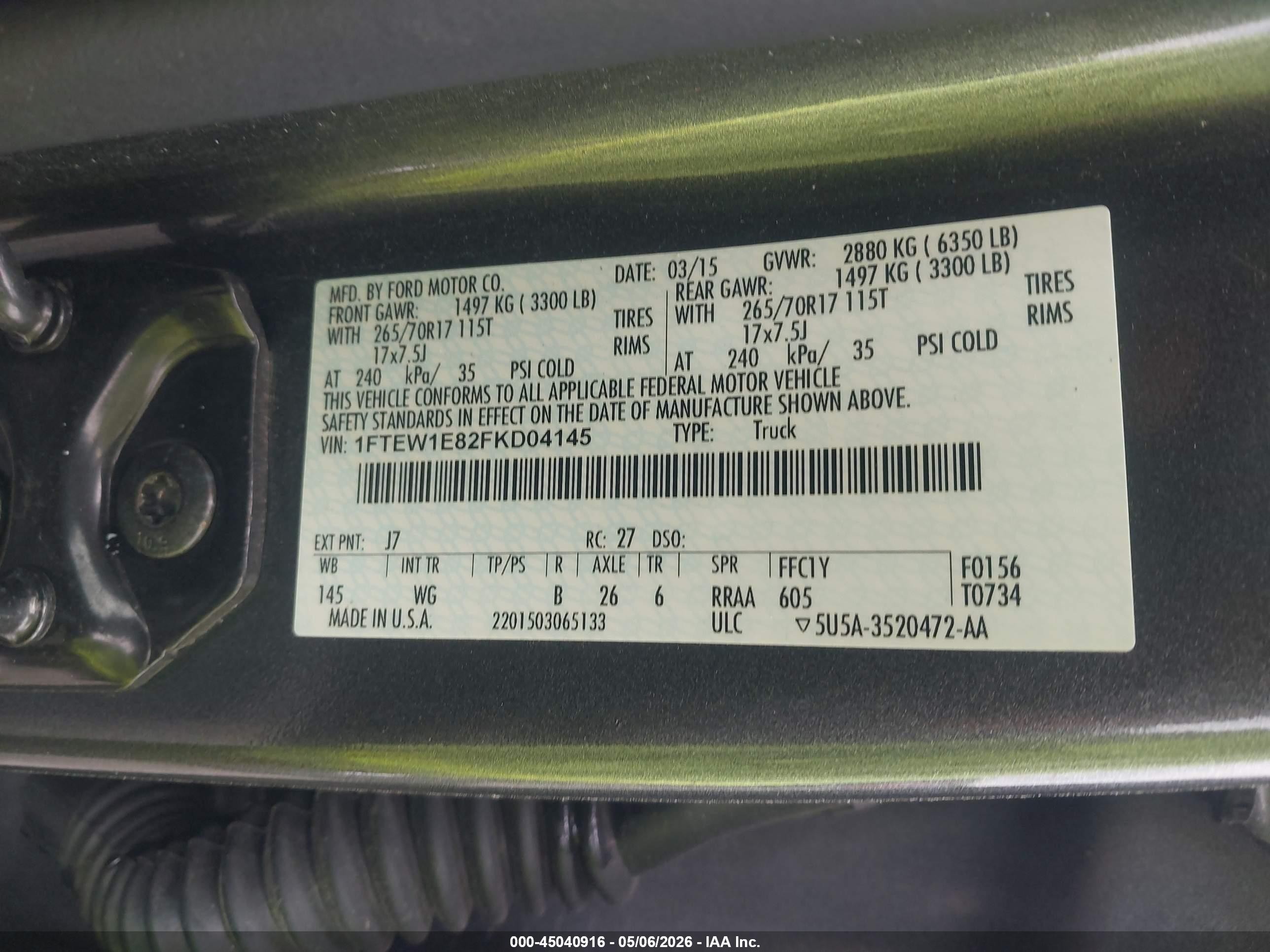 2015 Ford F-150 Xl Серый vin: 1FTEW1E82FKD04145