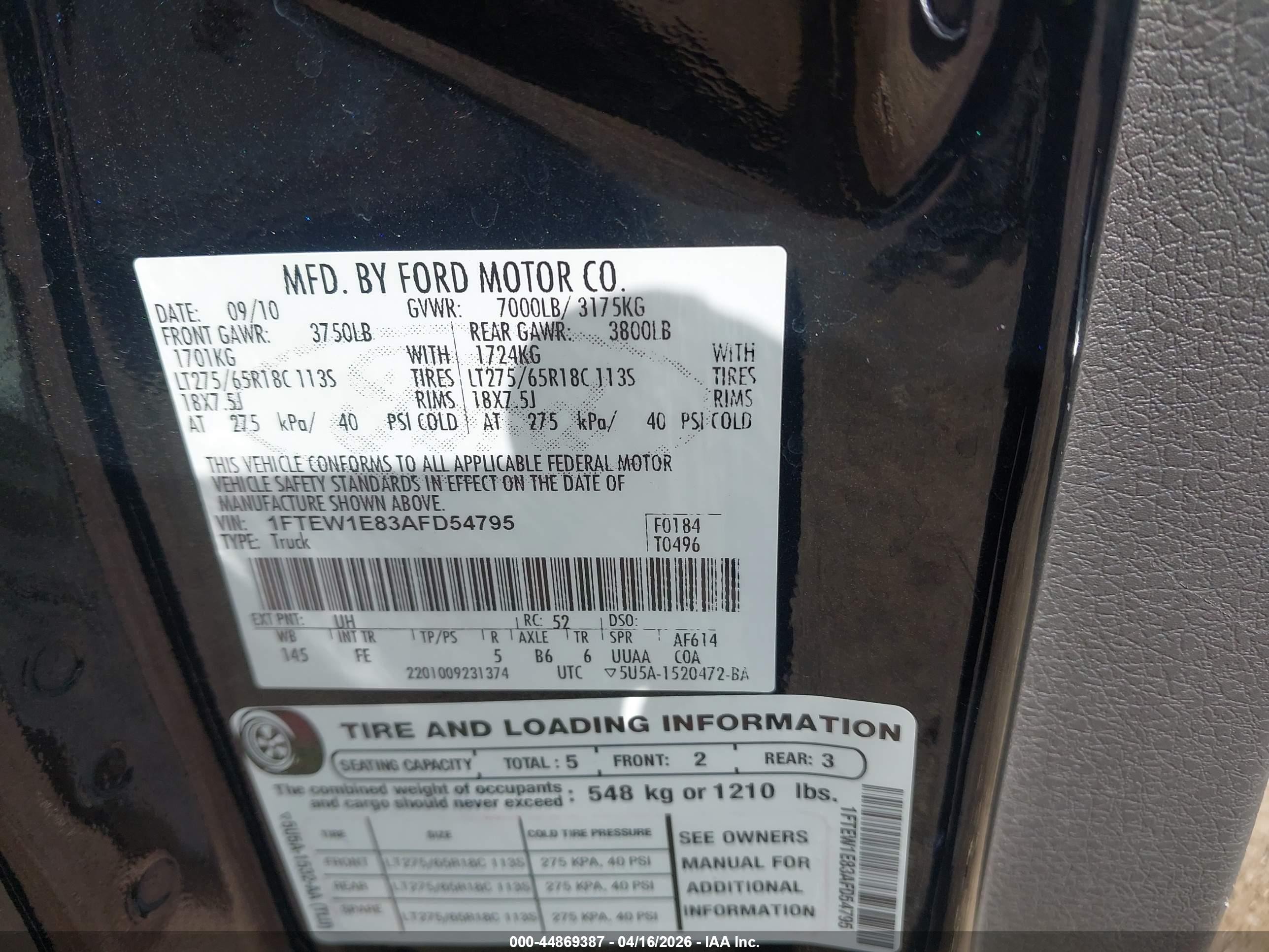 2010 Ford F-150 Xl/xlt Black vin: 1FTEW1E83AFD54795