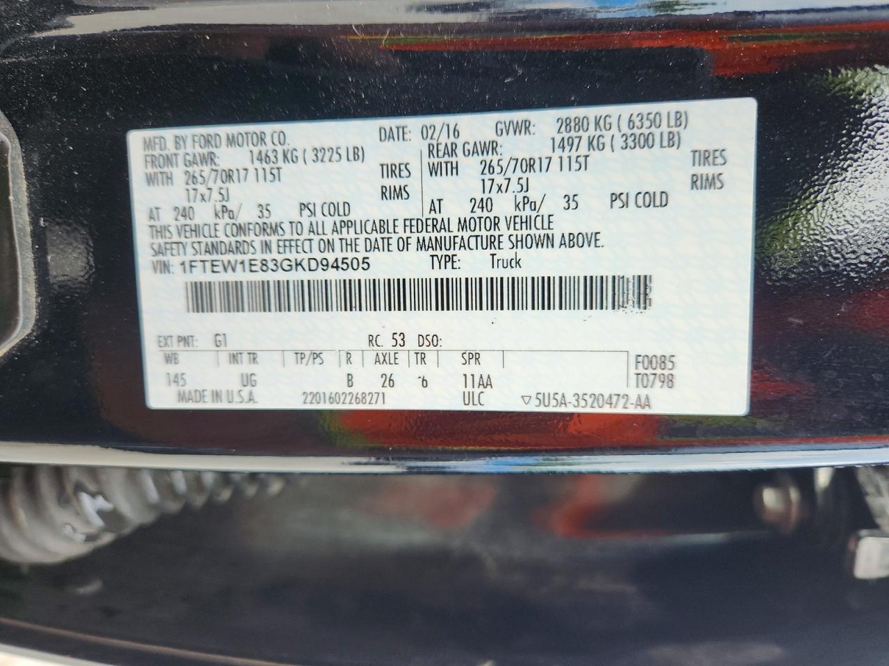 2016 Ford F150 Supercrew Black vin: 1FTEW1E83GKD94505
