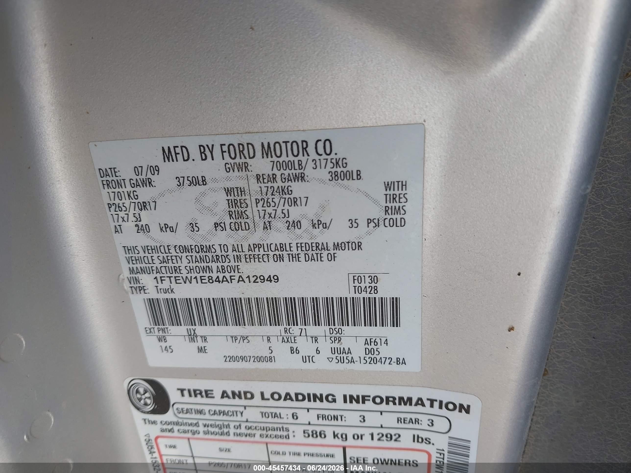 2010 Ford F-150 Xl/xlt White vin: 1FTEW1E84AFA12949