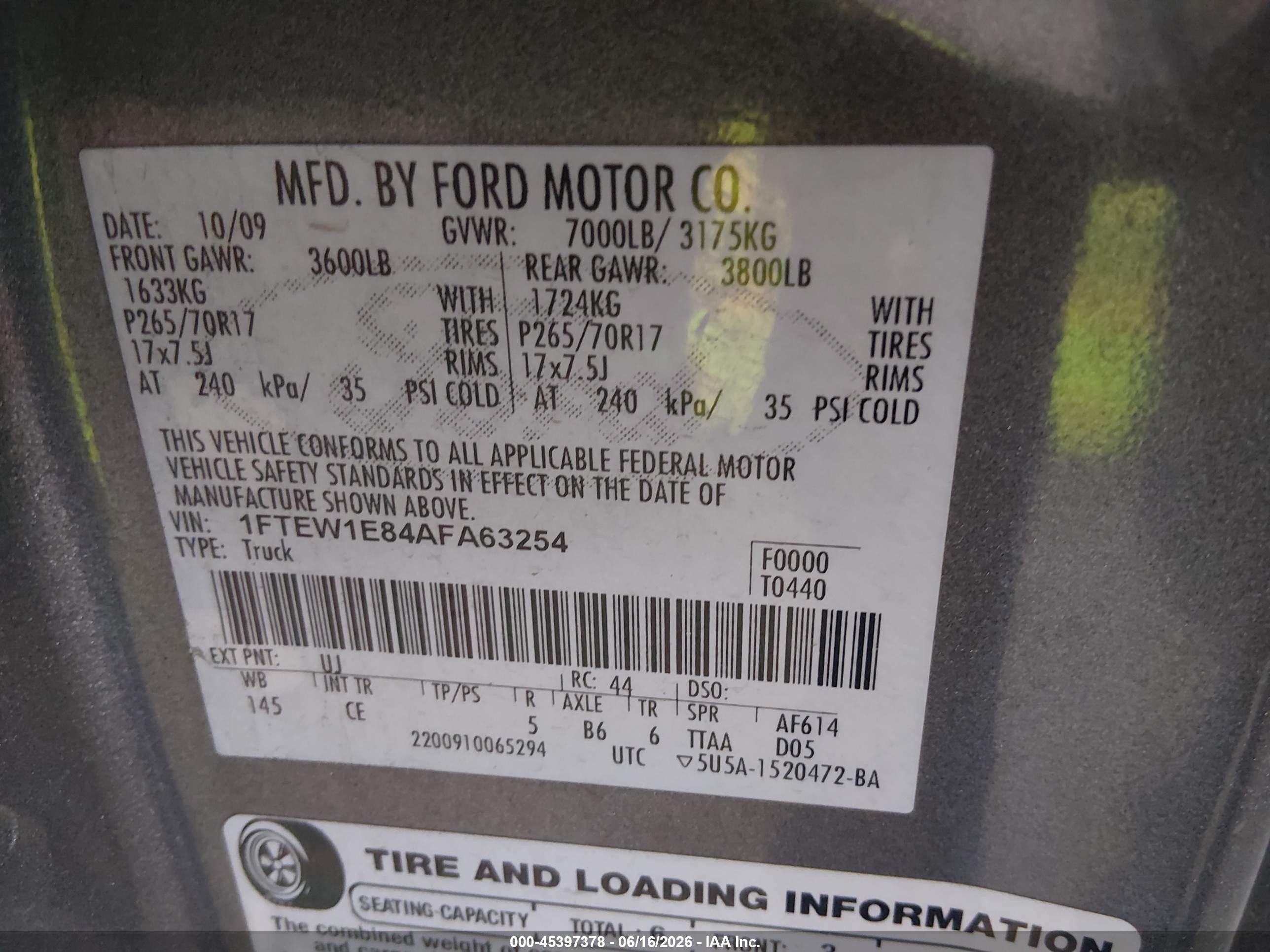2010 Ford F-150 Xl/xlt Gray vin: 1FTEW1E84AFA63254