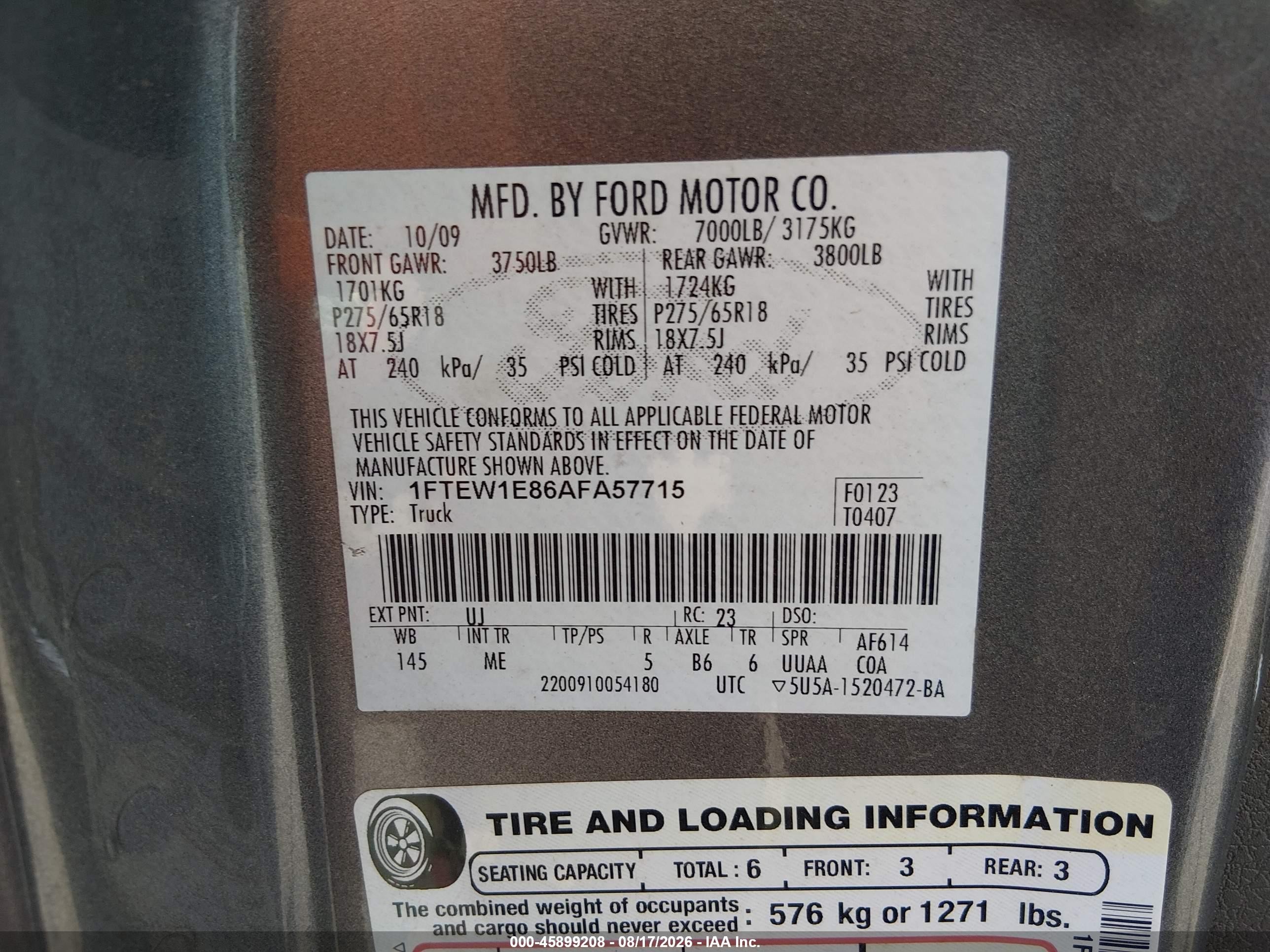 2010 Ford F-150 Xl/xlt Gray vin: 1FTEW1E86AFA57715