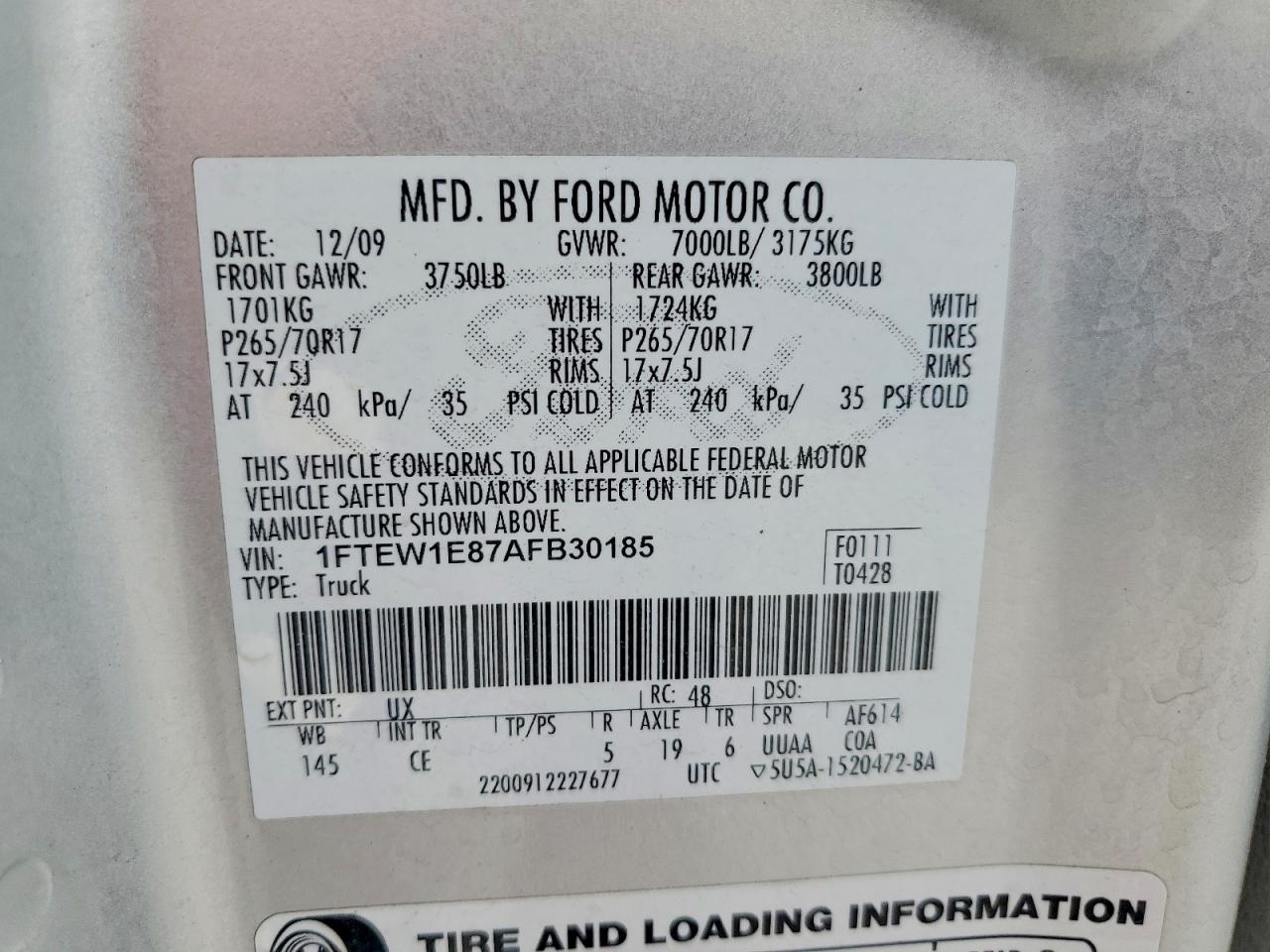 2010 Ford F150 Supercrew Silver vin: 1FTEW1E87AFB30185