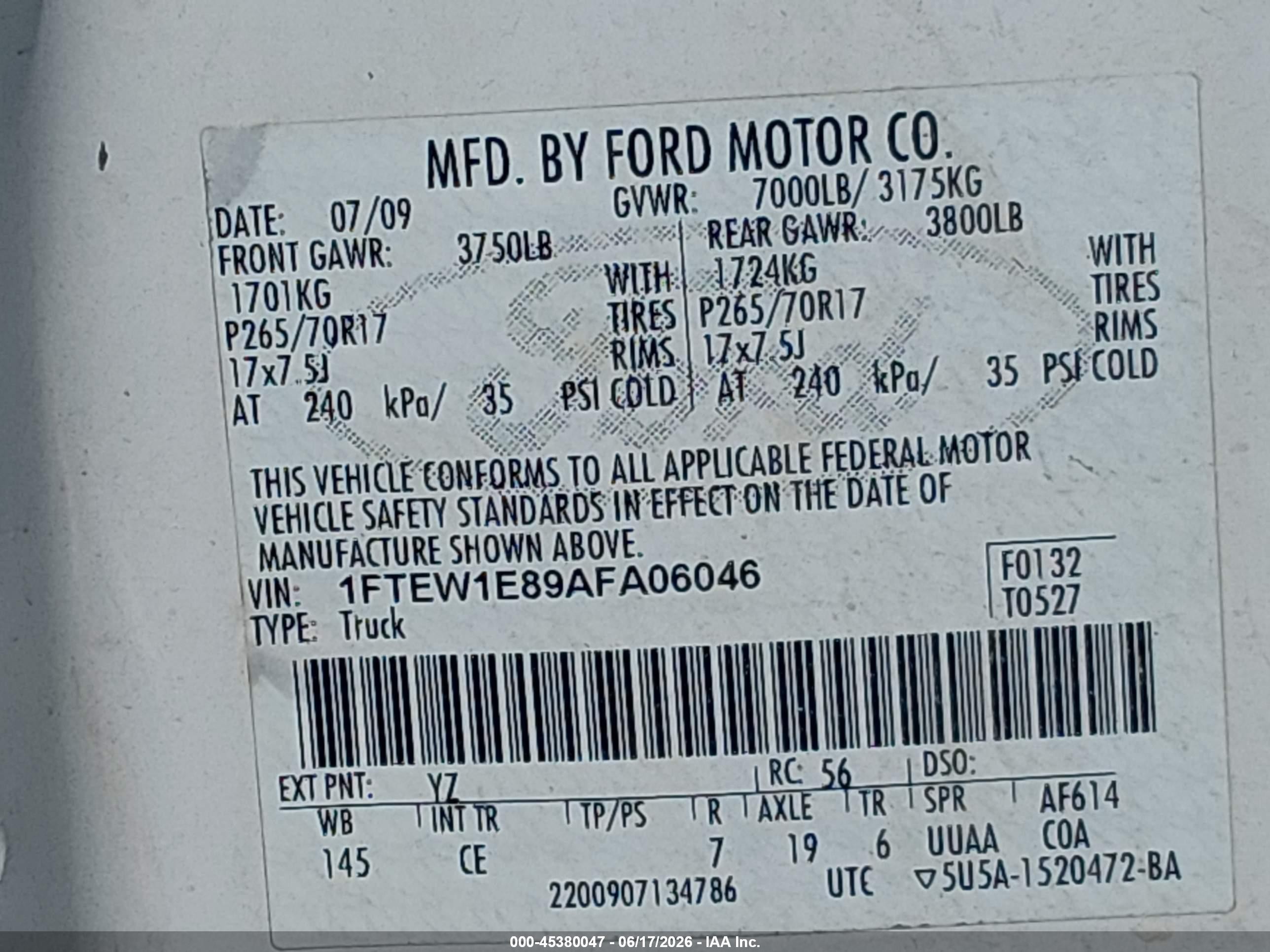 2010 Ford F-150 Xl/xlt White vin: 1FTEW1E89AFA06046