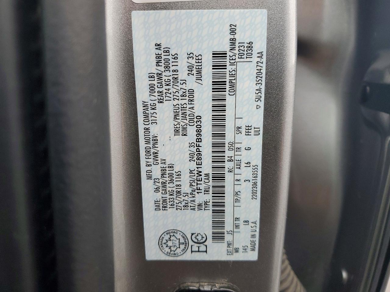2023 Ford F150 Supercrew Gray vin: 1FTEW1E89PFB98030