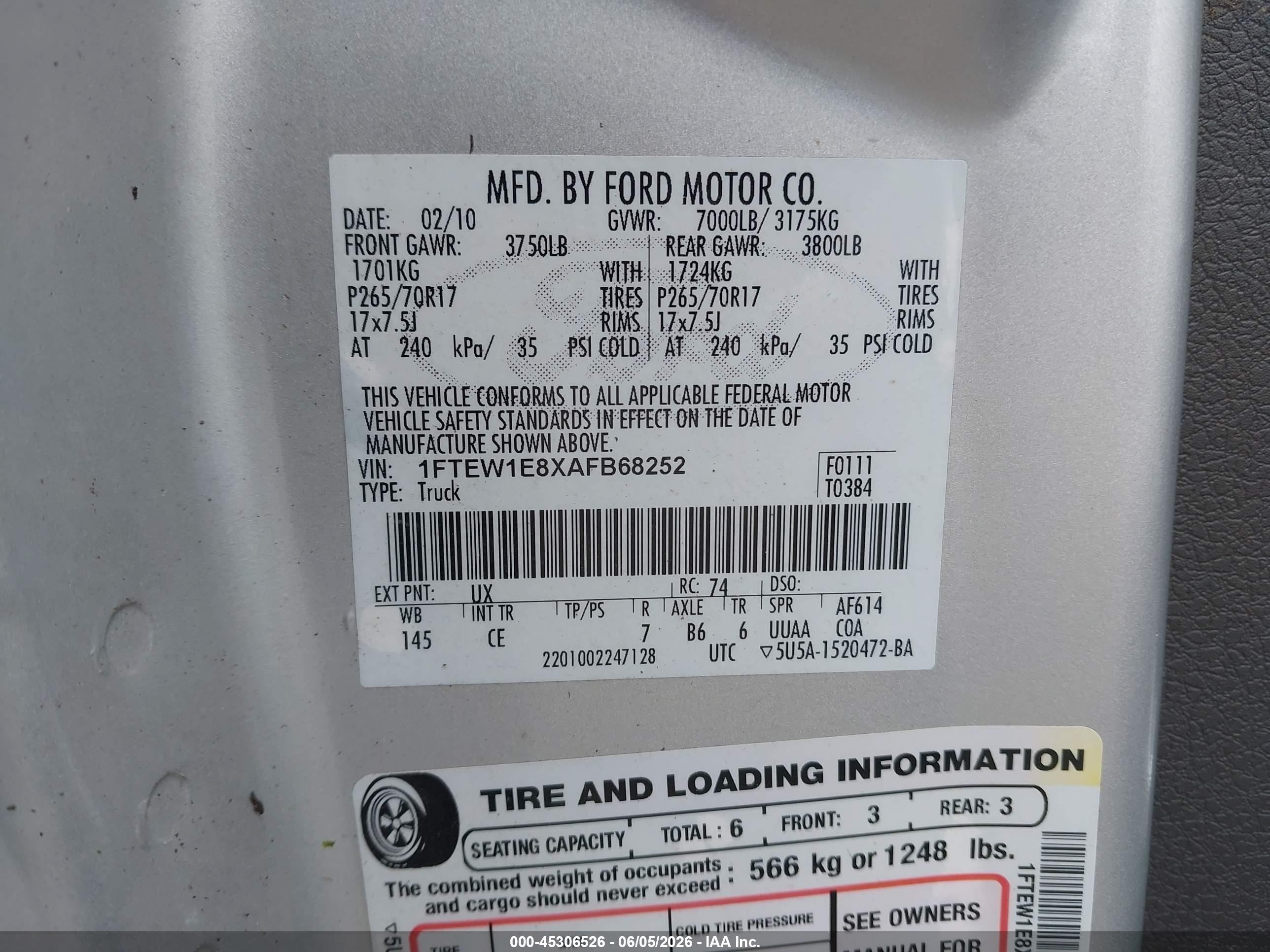 2010 Ford F-150 Xl/xlt Gray vin: 1FTEW1E8XAFB68252