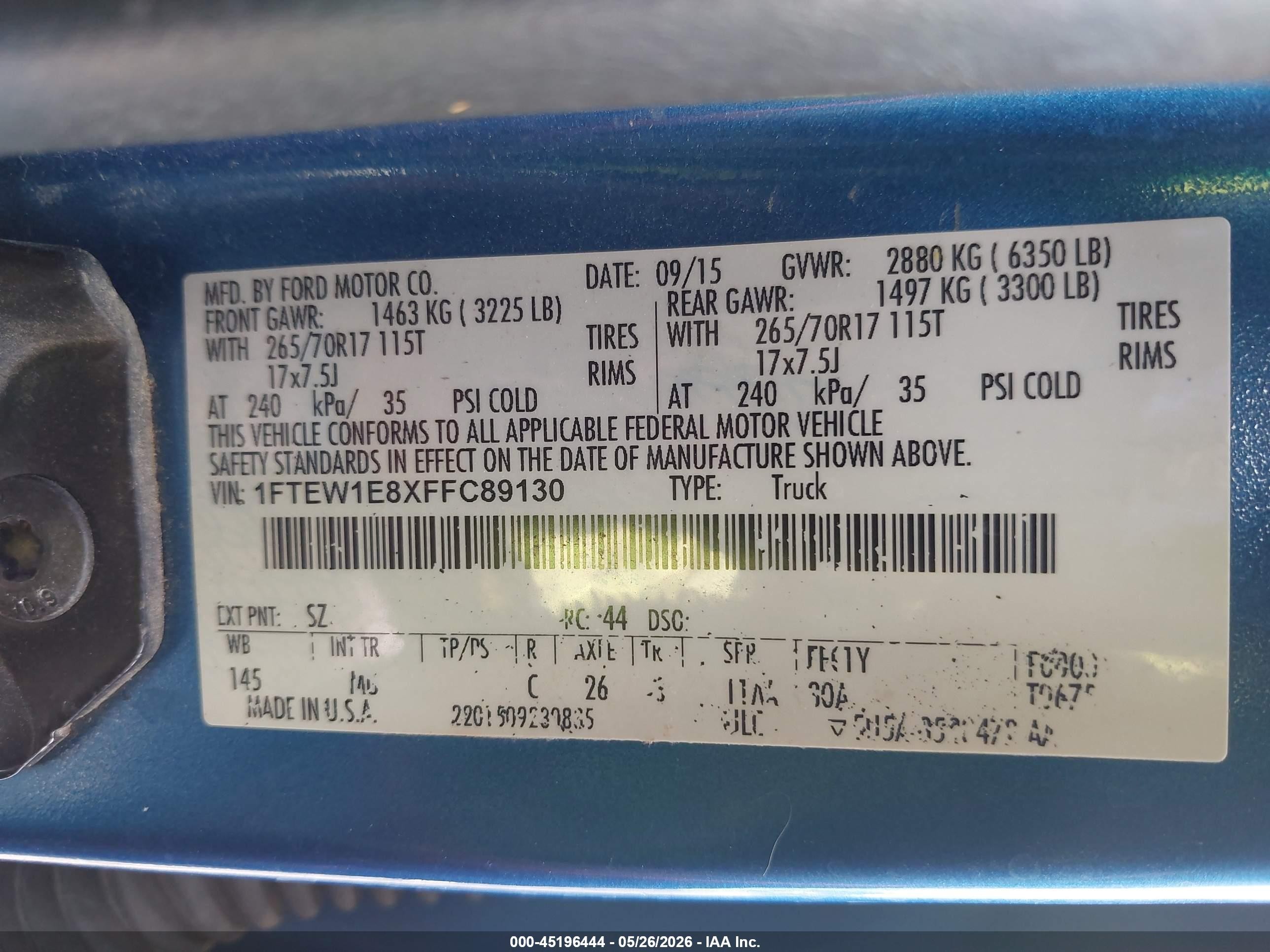 2015 Ford F-150 Xlt Blue vin: 1FTEW1E8XFFC89130