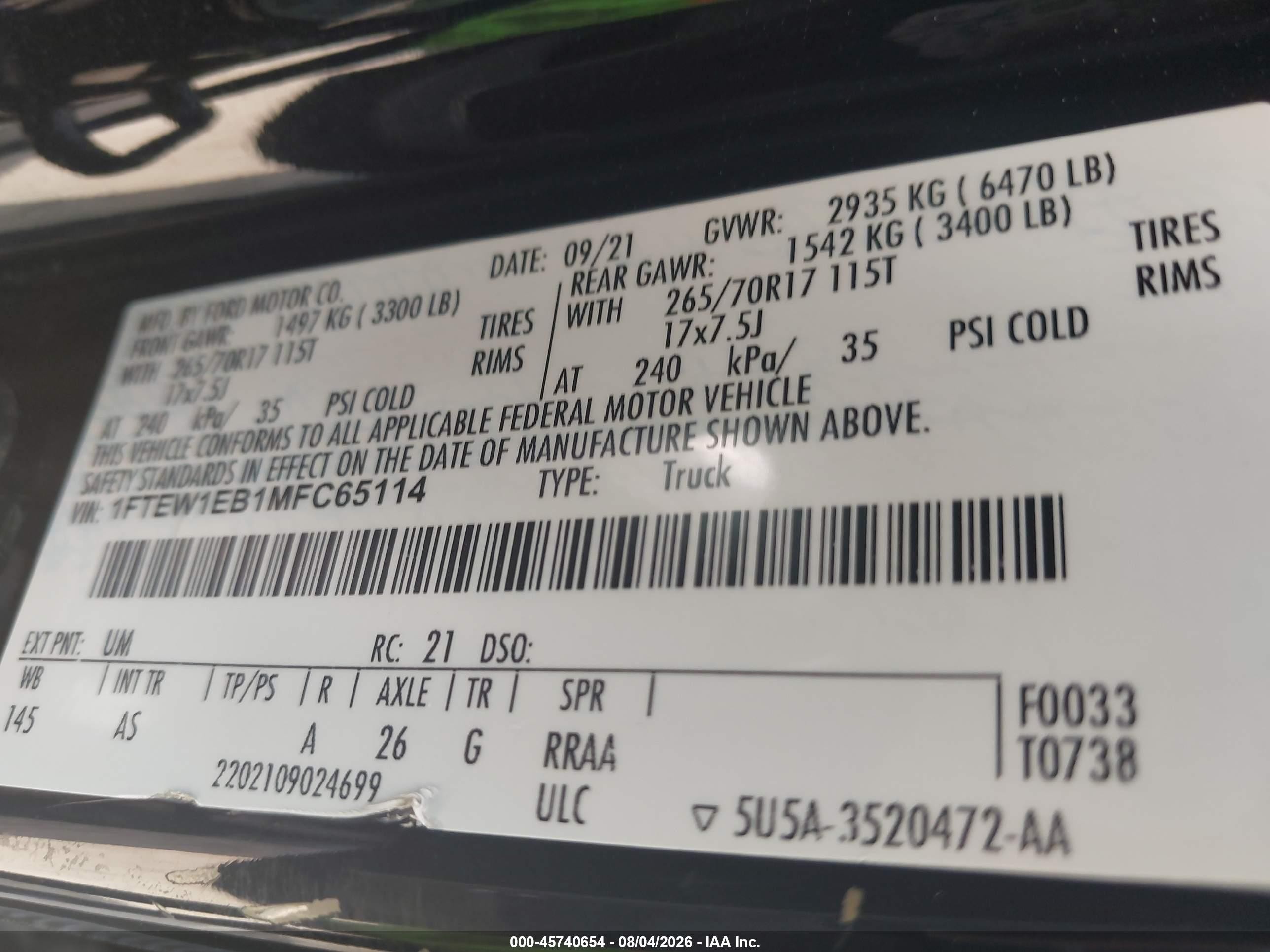 2021 Ford F-150 Xl Black vin: 1FTEW1EB1MFC65114