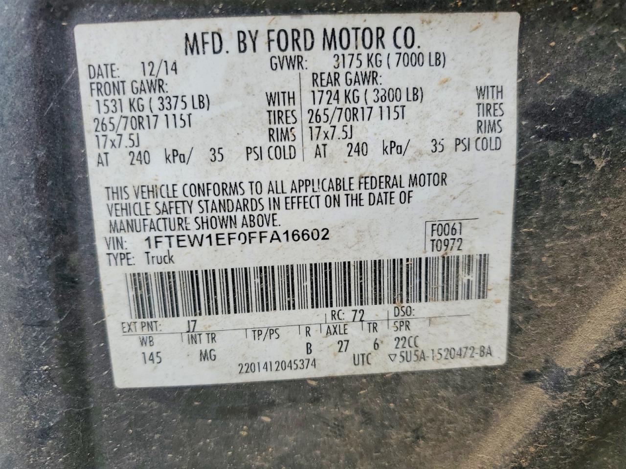 2015 Ford F150 Supercrew Gray vin: 1FTEW1EF0FFA16602