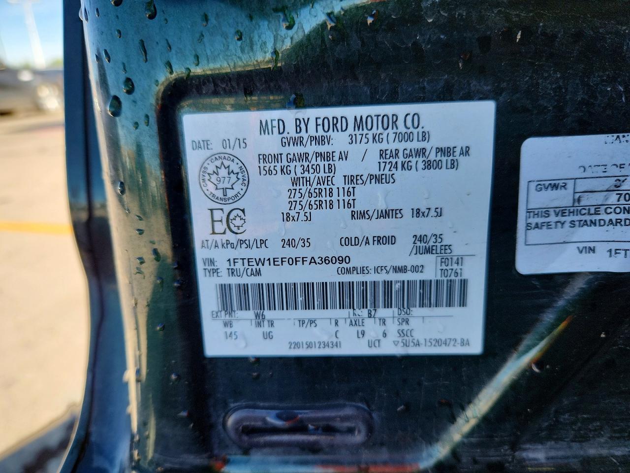 2015 Ford F150 Supercrew Green vin: 1FTEW1EF0FFA36090