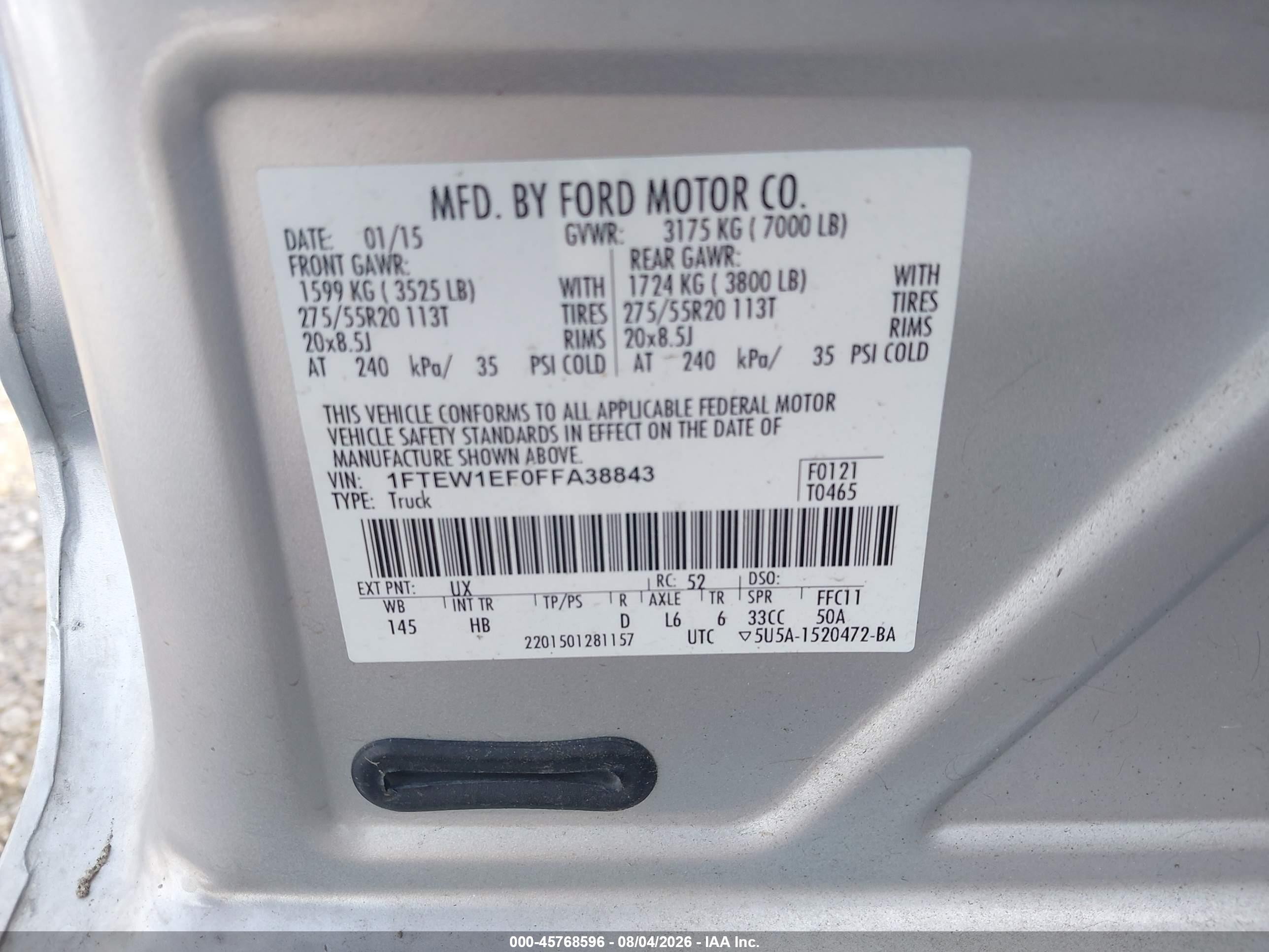 2015 Ford F-150 Lariat Silver vin: 1FTEW1EF0FFA38843