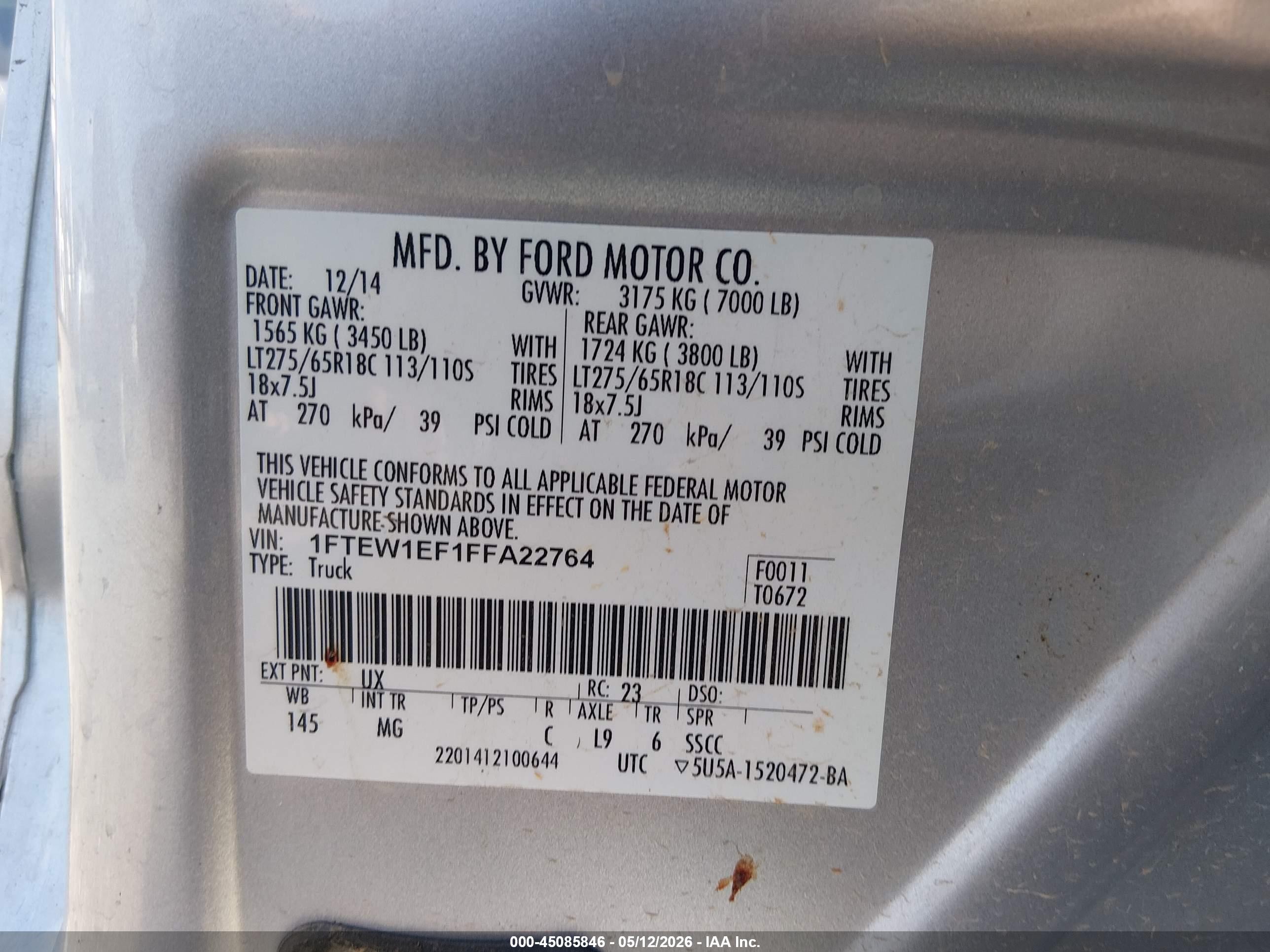 2015 Ford F-150 Xlt Серебряный vin: 1FTEW1EF1FFA22764