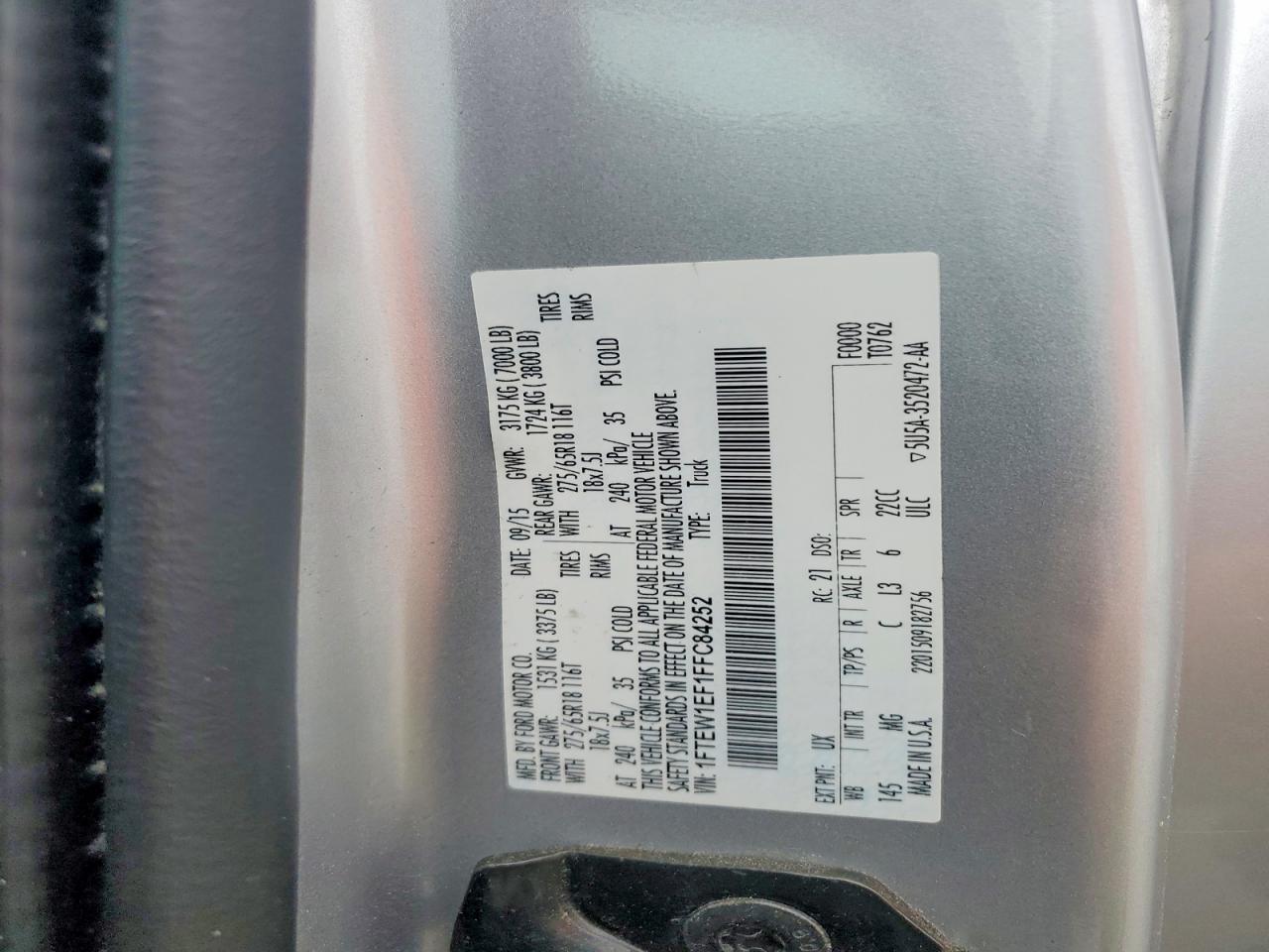 2015 Ford F150 Supercrew Silver vin: 1FTEW1EF1FFC84252