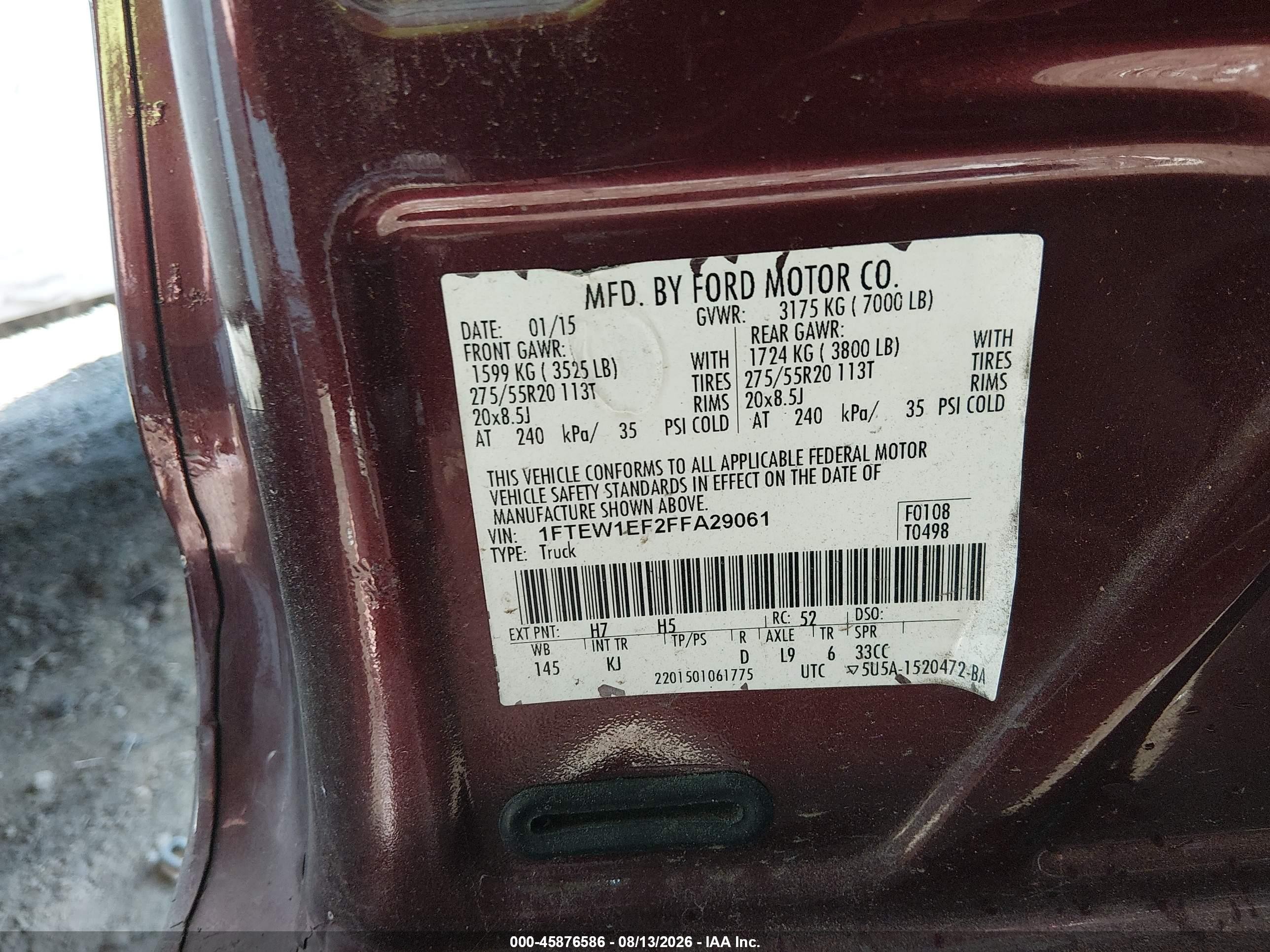 2015 Ford F-150 King Ranch Бордовый vin: 1FTEW1EF2FFA29061