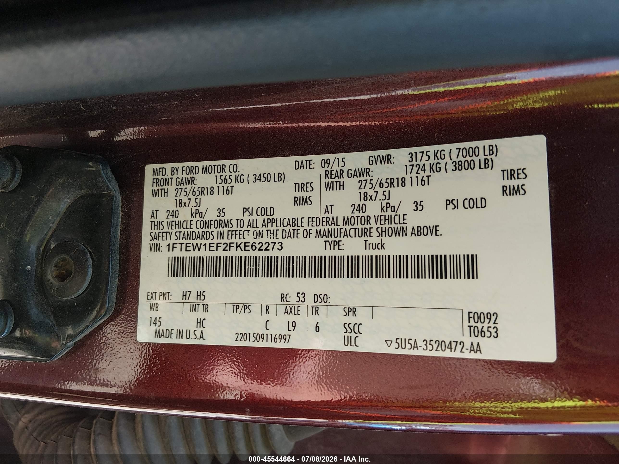 2015 Ford F-150 Lariat Maroon vin: 1FTEW1EF2FKE62273