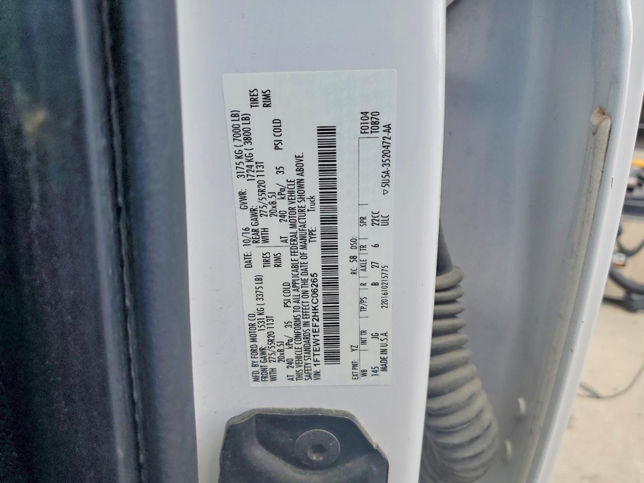 2017 Ford F150 White vin: 1FTEW1EF2HKC06265