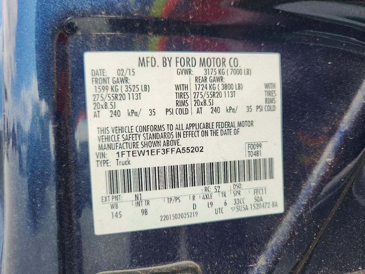 2015 Ford F150 Supercrew Синий vin: 1FTEW1EF3FFA55202