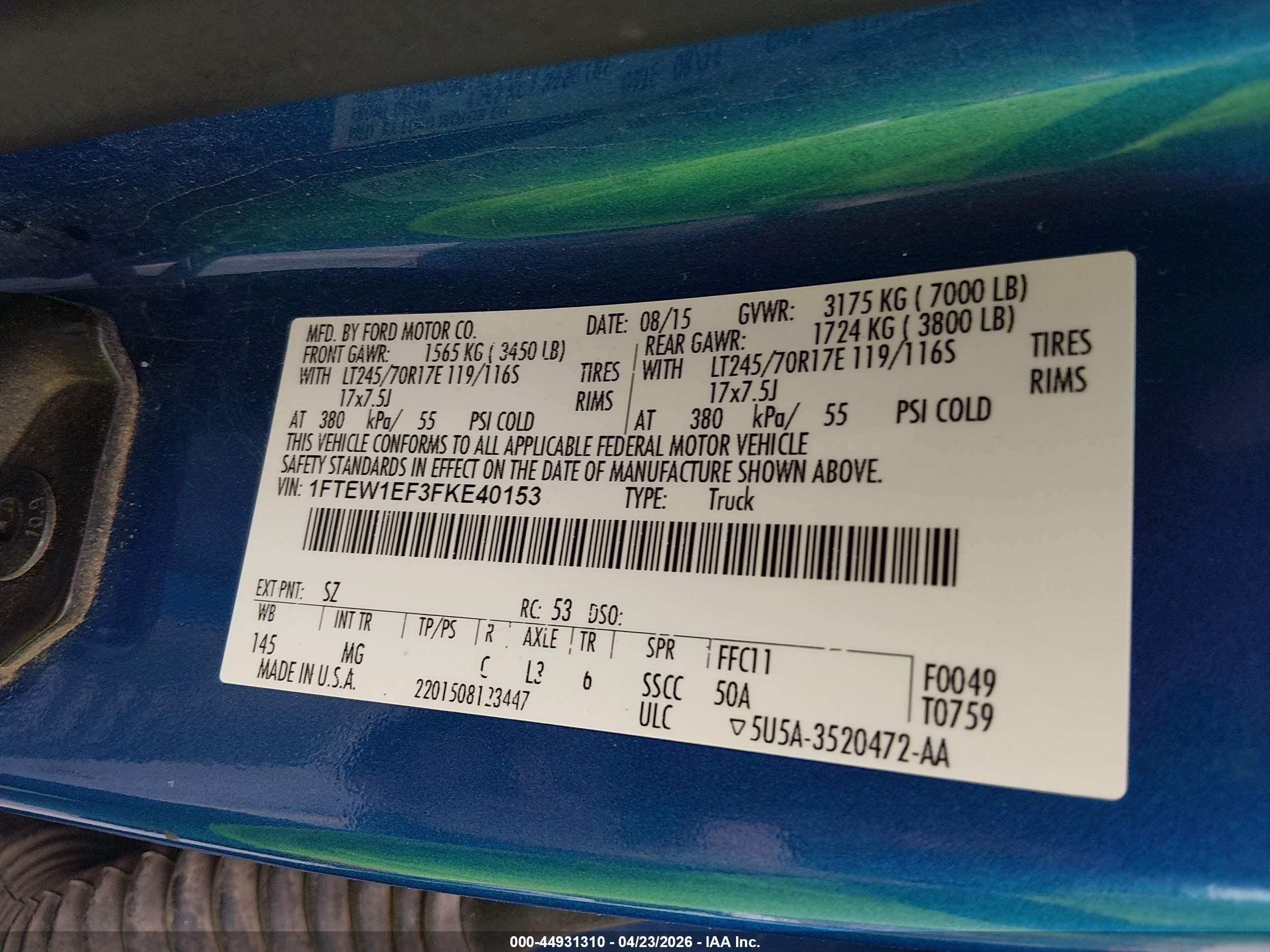 2015 Ford F-150 Xlt Blue vin: 1FTEW1EF3FKE40153