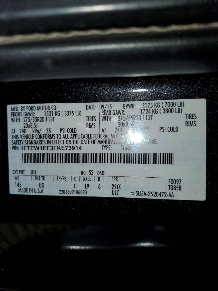2015 Ford F150 Supercrew Black vin: 1FTEW1EF3FKE73914