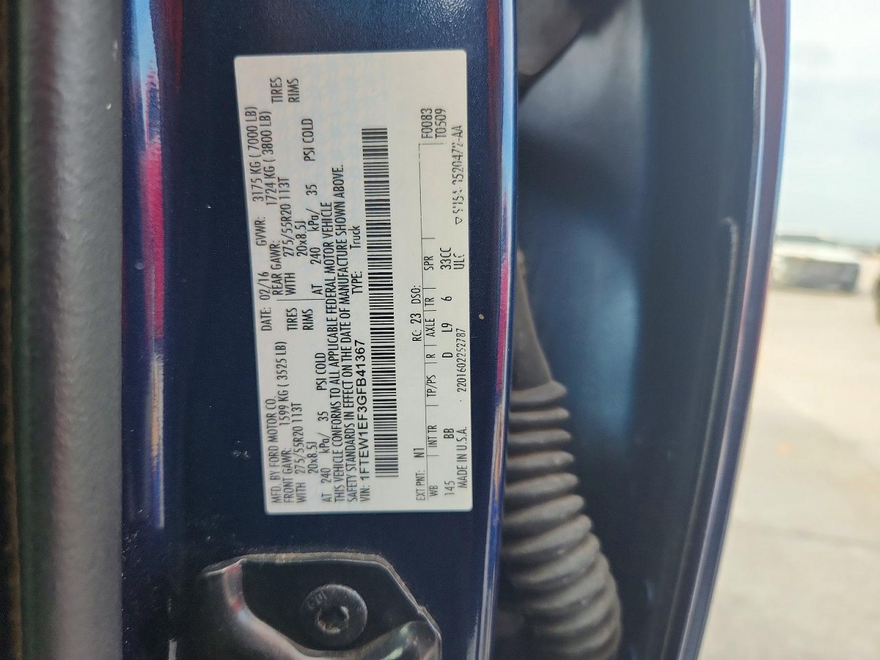 2016 Ford F150 Supercrew Burn vin: 1FTEW1EF3GFB41367