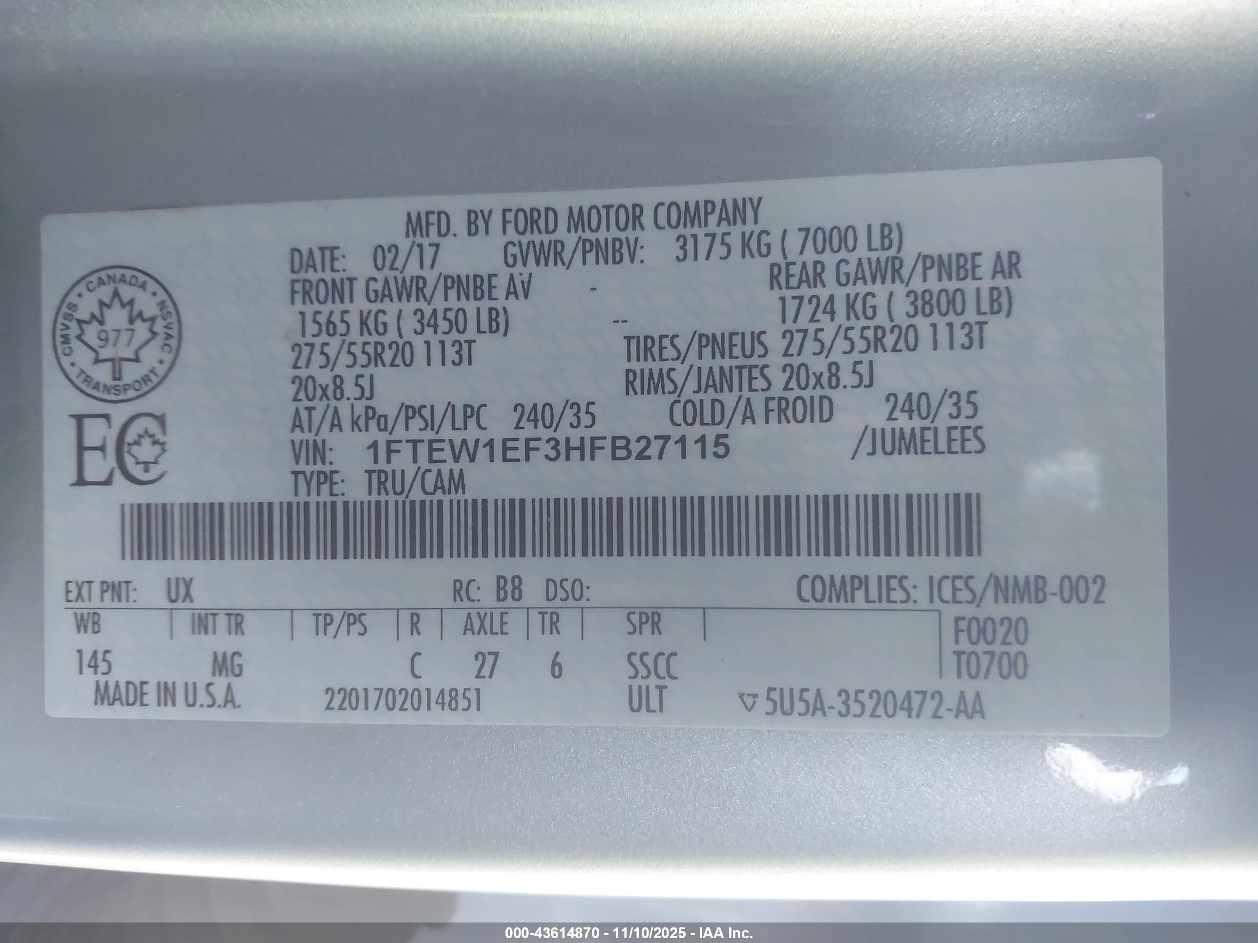 2017 Ford F-150 Xlt Silver vin: 1FTEW1EF3HFB27115