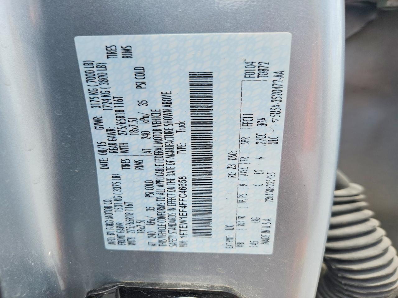 2015 Ford F150 Supercrew Silver vin: 1FTEW1EF4FFC46658